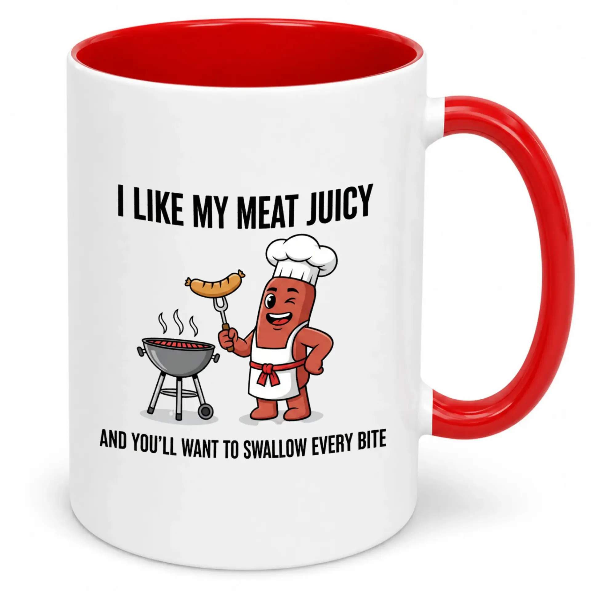 Funny Ceramic Coffee Mug with Winking Hot Dog Chef Grilling Sausage Design, Humorous Statement Drinkware for Adults