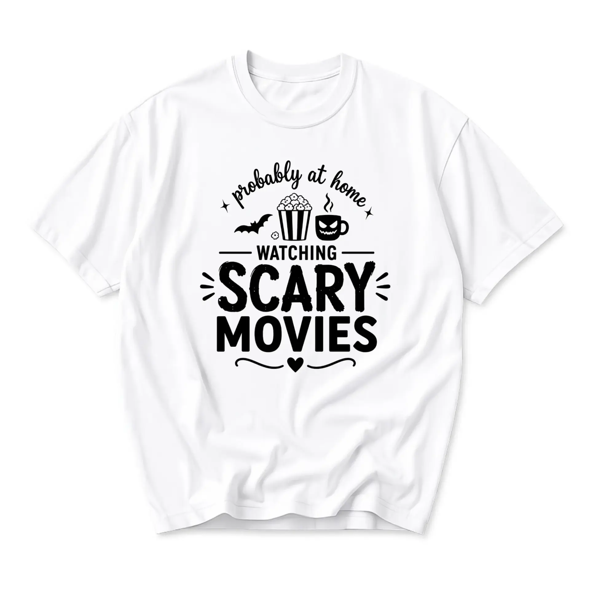 Funny Shirt Probably at Home Watching Scary Movies Graphic Tee Unisex Casual Apparel for Movie Enthusiasts and Horror Fans