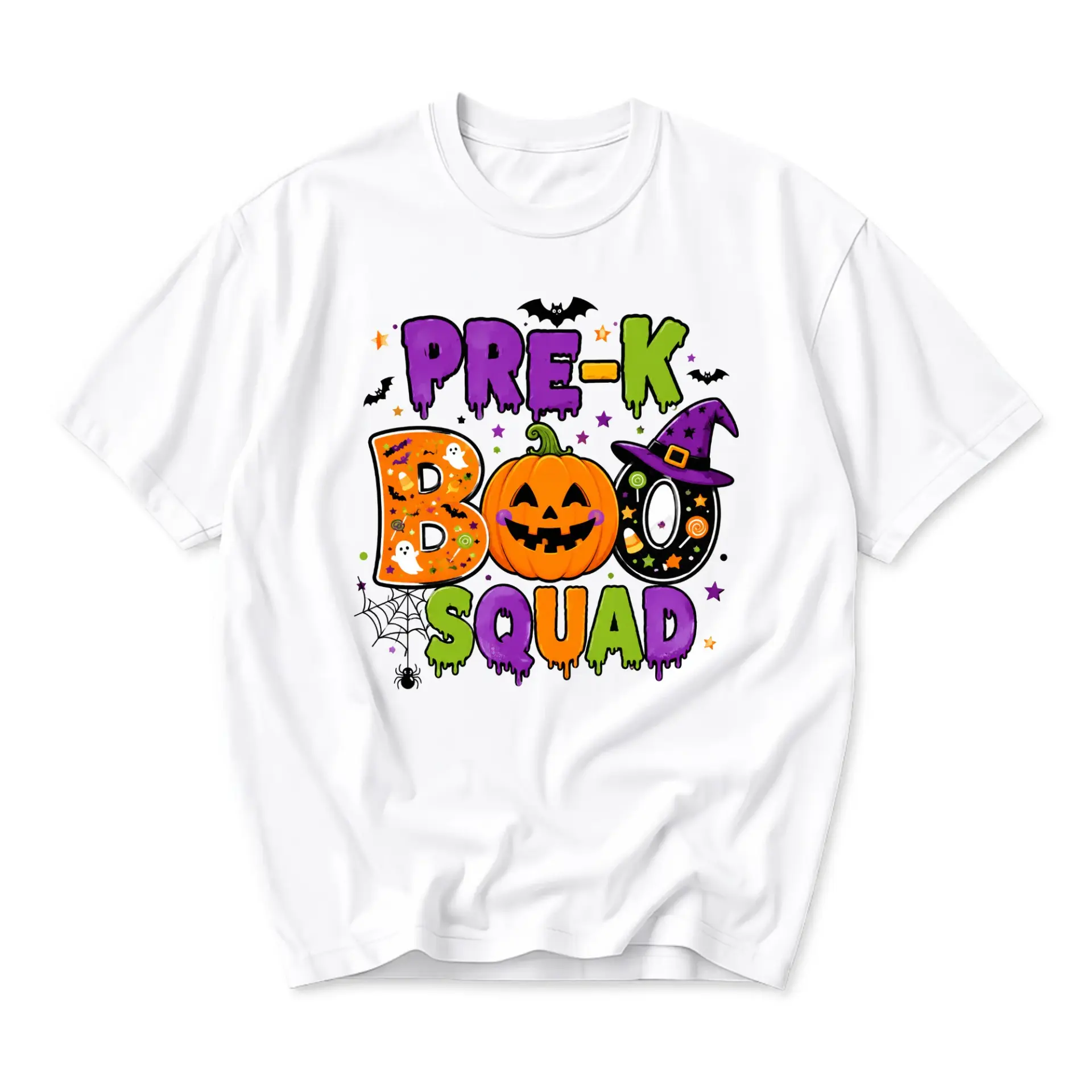 Funny Shirt Pre-K Boo Squad Halloween Graphic Tee Unisex Crew Neck Short Sleeve Casual Cotton Blend Top Apparel
