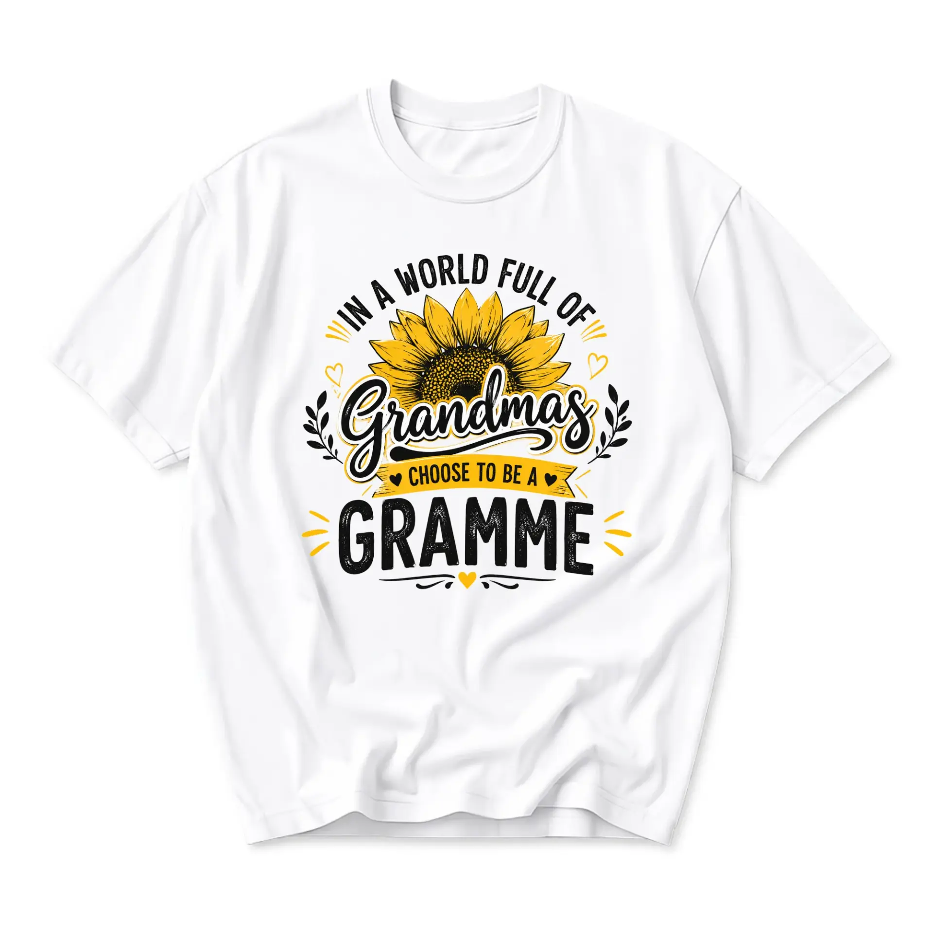 Funny Shirt in a World Full of Grandmas Choose to Be a Gramme Graphic Tee Unisex Casual Crew Neck Sunflower Design