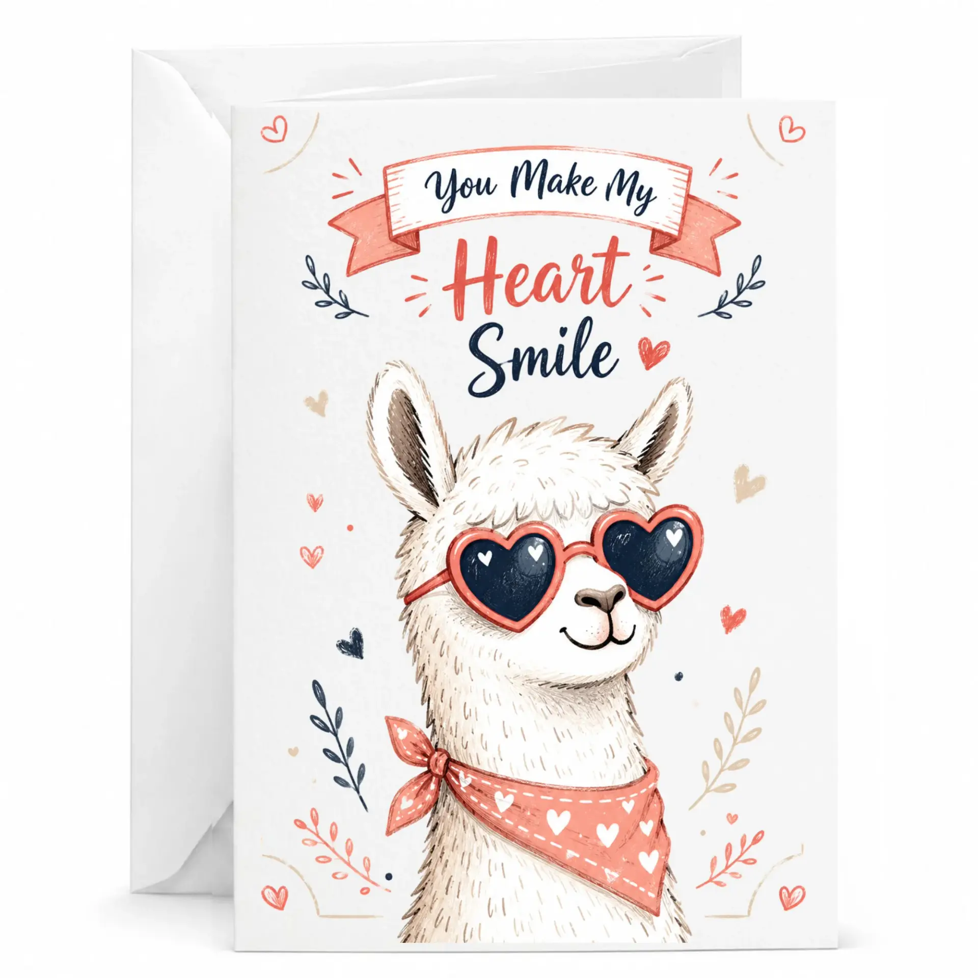 Greeting Card with Funny Llama Wearing Heart Shaped Sunglasses and Design for Sentimental Messages