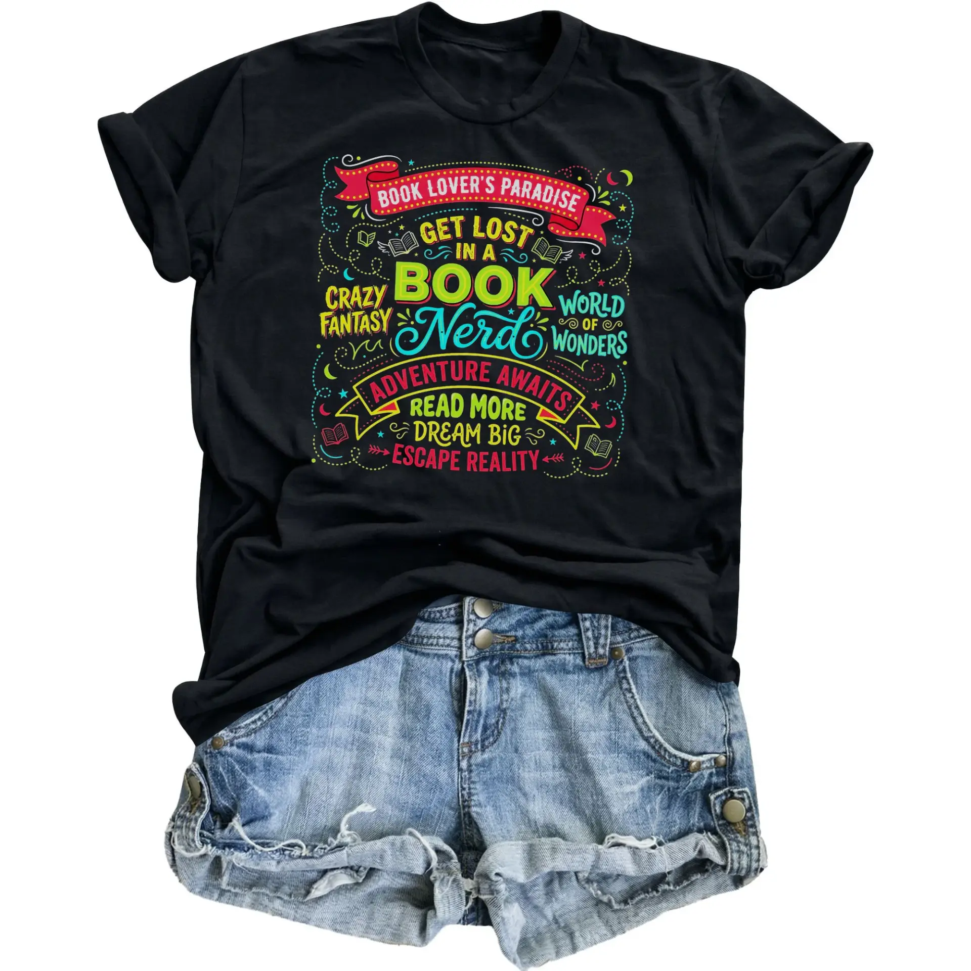 Graphic Tee Book Lover's Paradise Unisex T-Shirt Funny Reading Quote Apparel Casual Short Sleeve Cotton Top Black