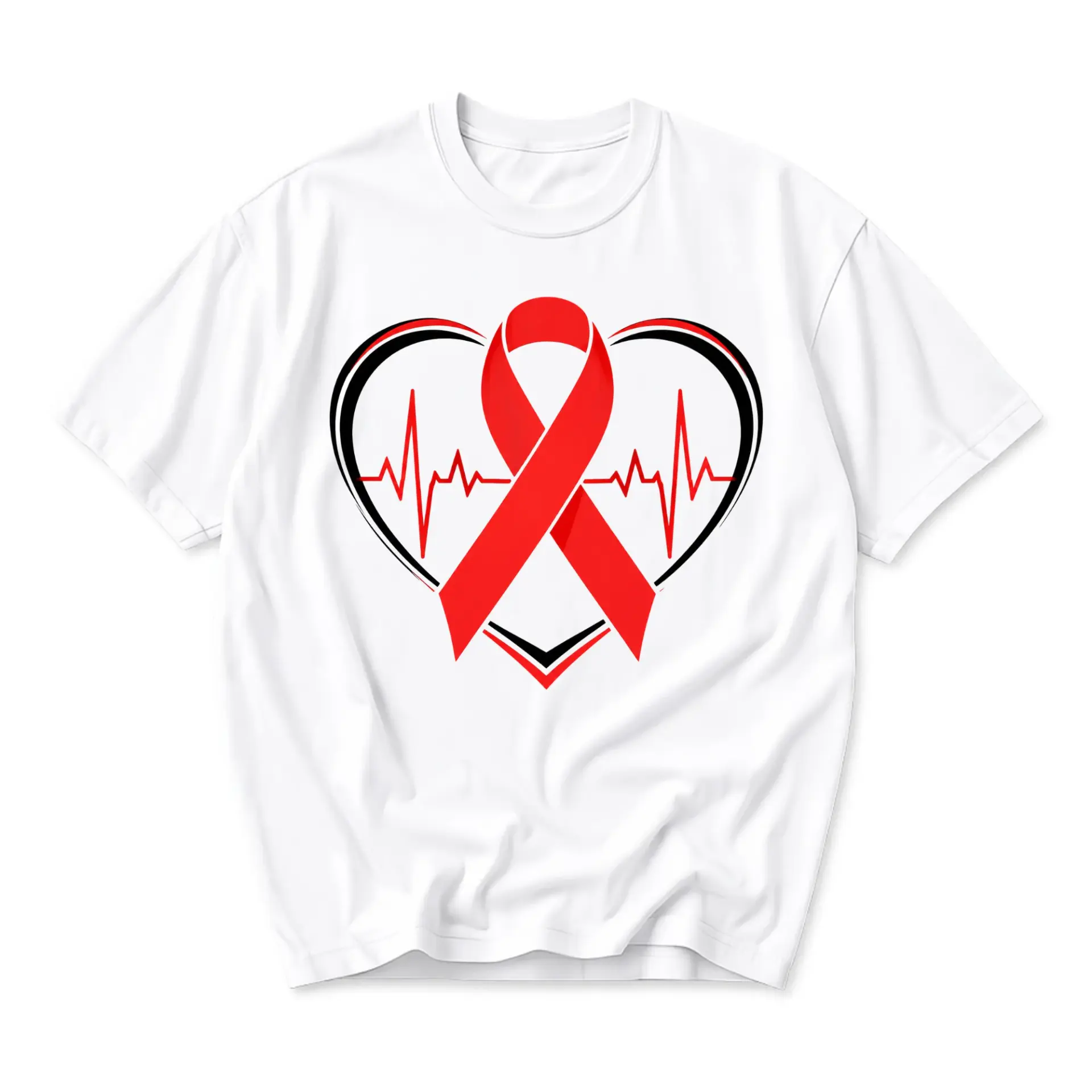 Graphic Tee Awareness Ribbon Heart T-Shirt Unisex Casual Crew Neck Short Sleeve Cotton Blend Comfort Top White