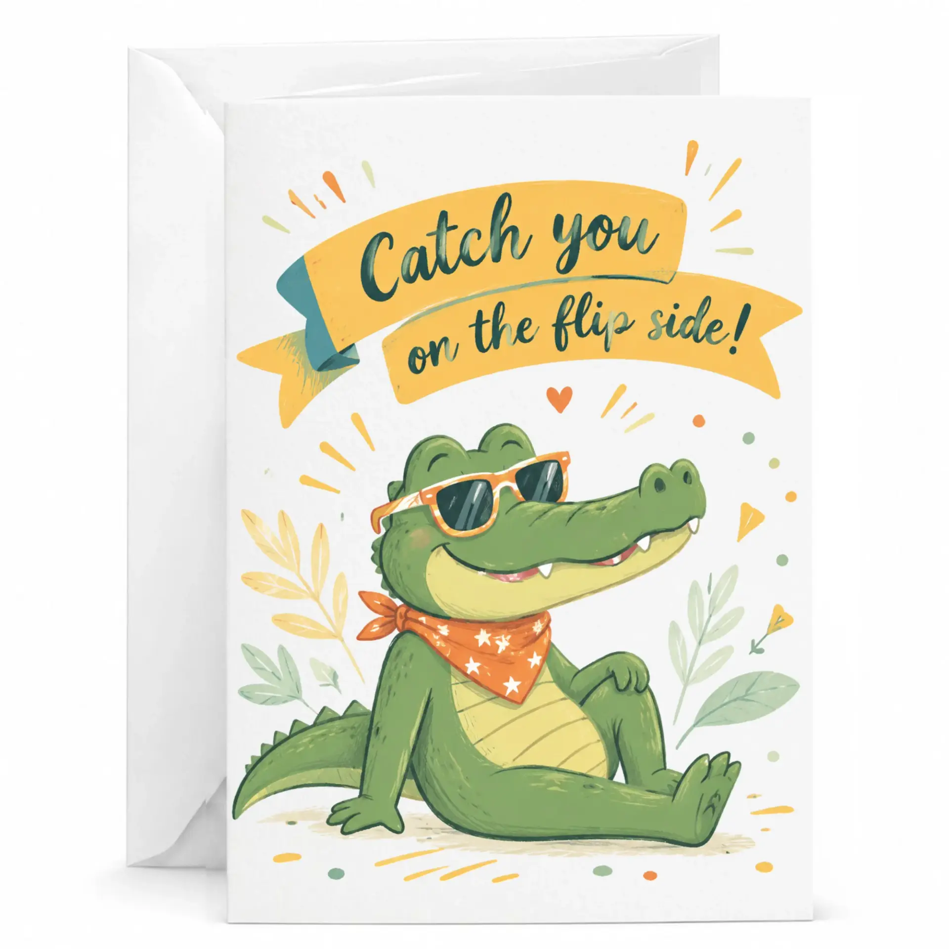 Funny Greeting Card You on the Side Cute Crocodile Illustration with Matching White Envelope Included