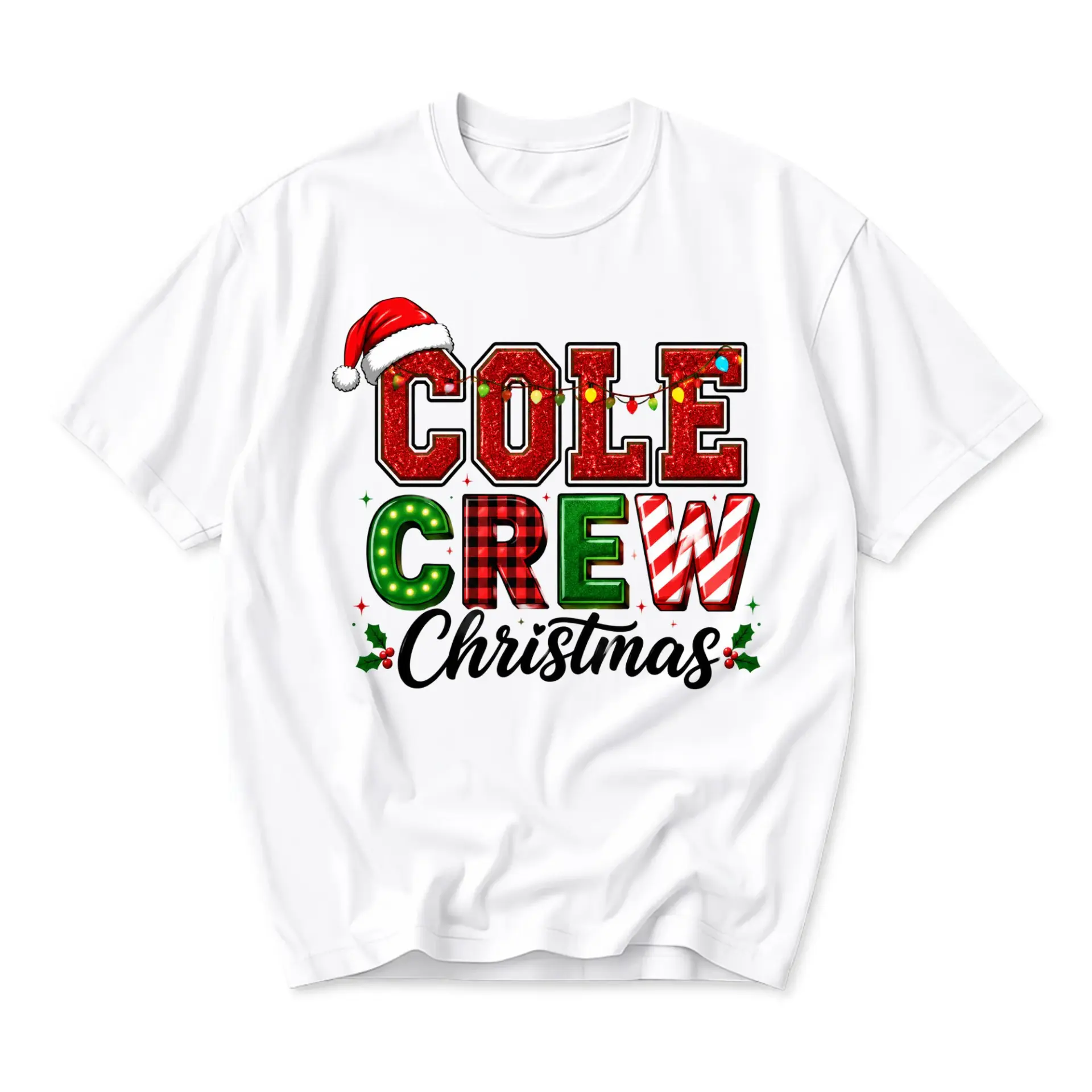 Graphic Tee Cole Crew Christmas Shirt Holiday Themed Festive Seasonal Apparel Unisex Casual Short Sleeve Crew Neck Top