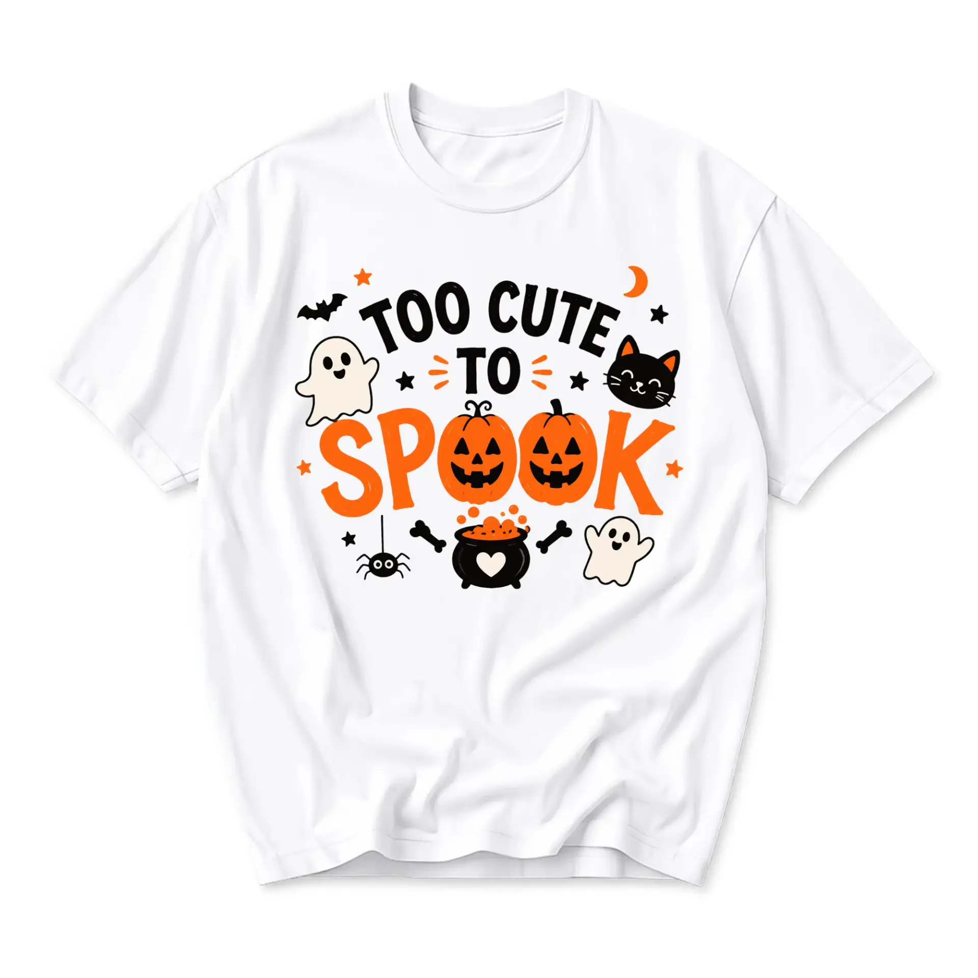 Funny Shirt Too Cute to Spook Halloween Graphic Tee Retro Fall Seasonal Unisex Casual Cotton Crew Neck Top for Adults