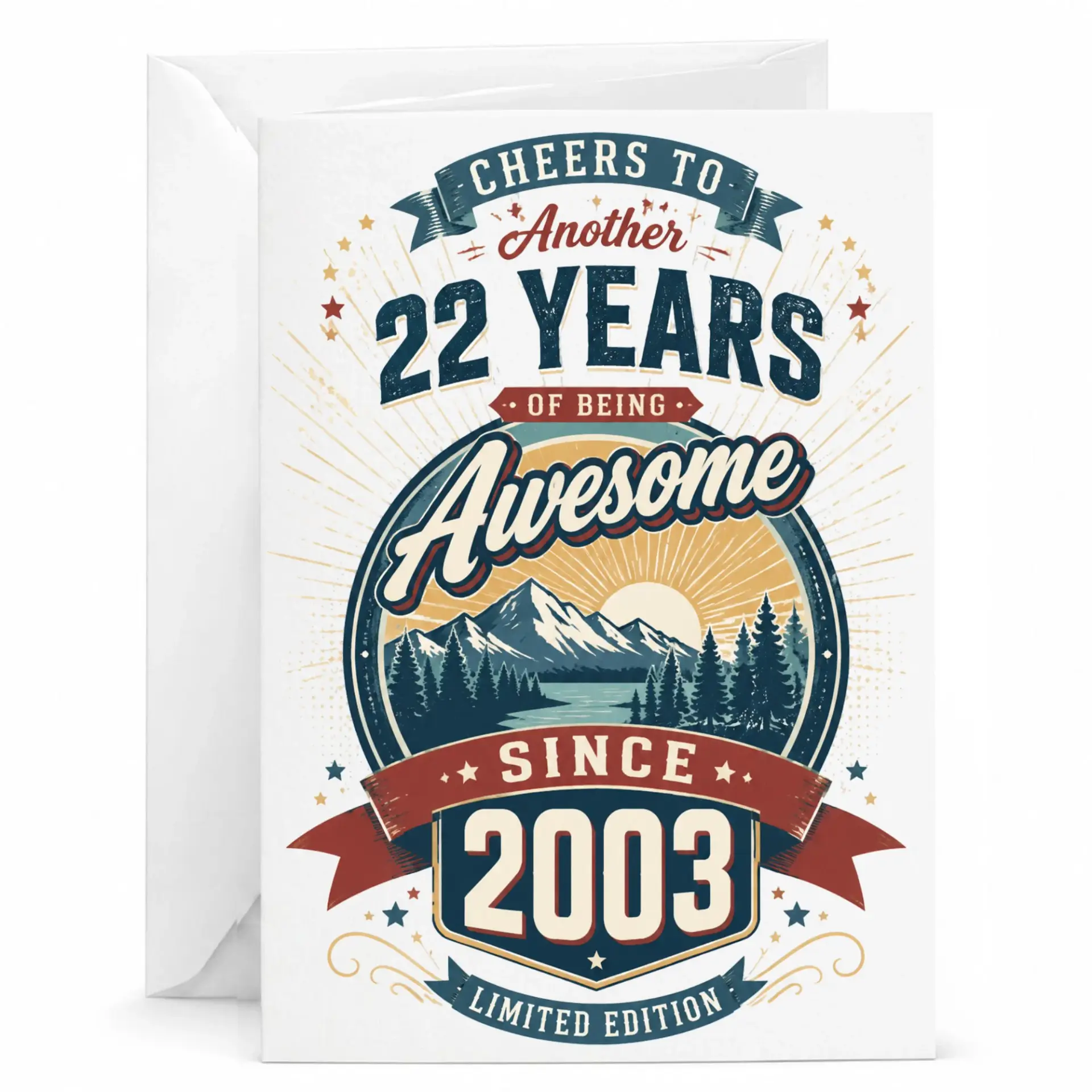Birthday Card 22nd Birthday Gift Funny 22 Years of Being Awesome Since 2003 Vintage Style Anniversary Greeting Card