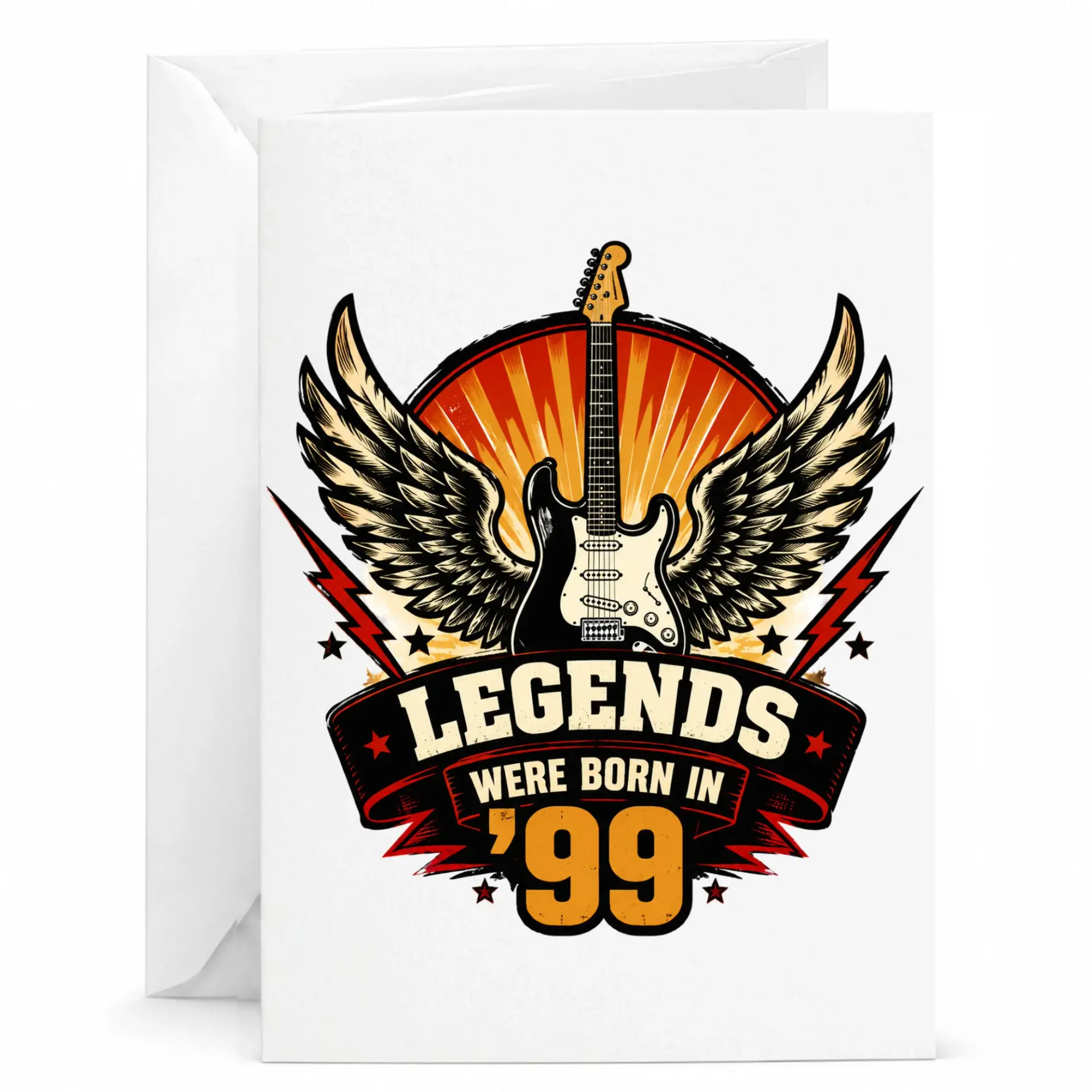 Birthday Card Legends Were Born in 99 Guitar Wing Graphic Greeting Card for Musician 1999 Anniversary 5x7 Inches