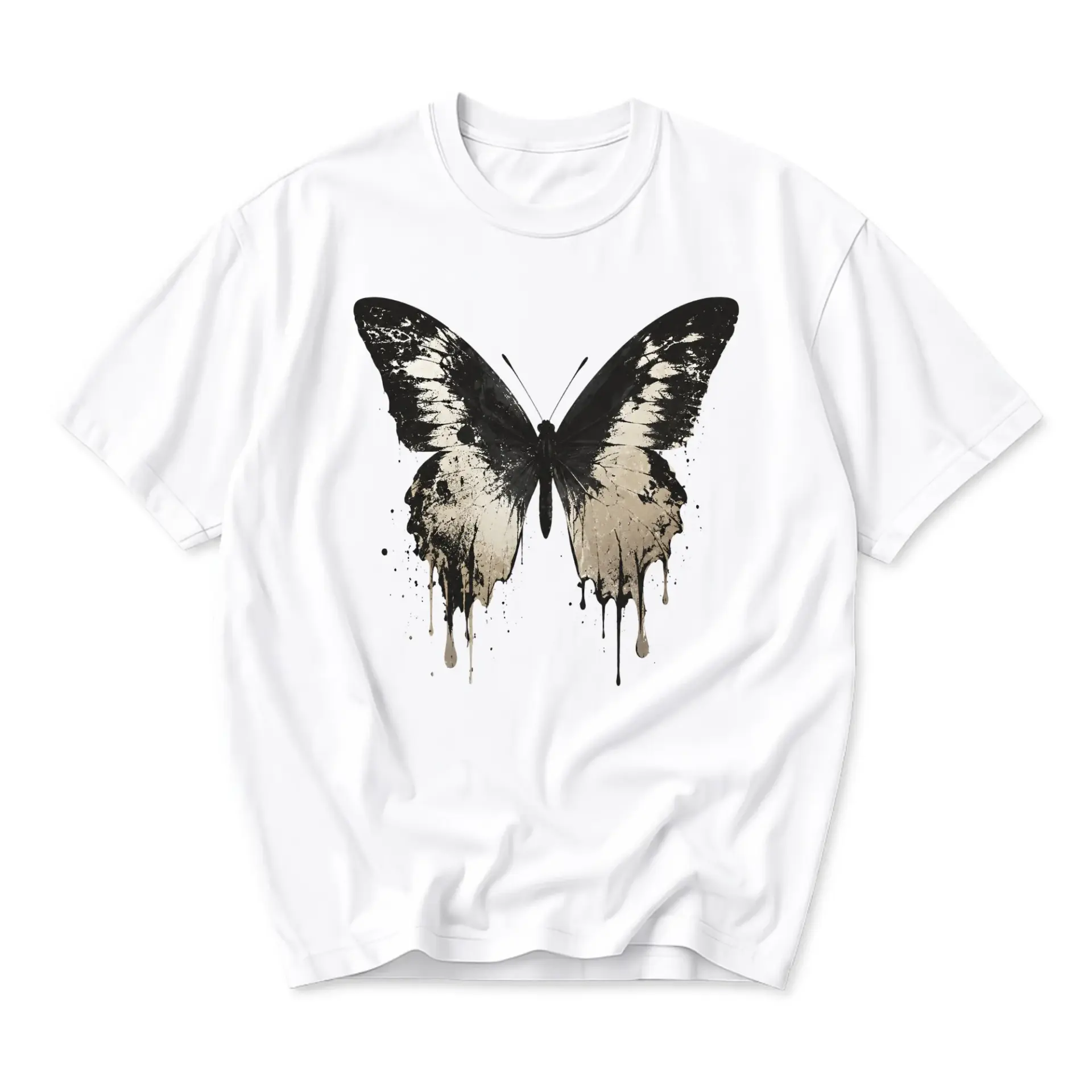 Graphic Tee Unisex Butterfly Print Shirt Casual Cotton Blend Short Sleeve Top Artistic Nature Lover Apparel White