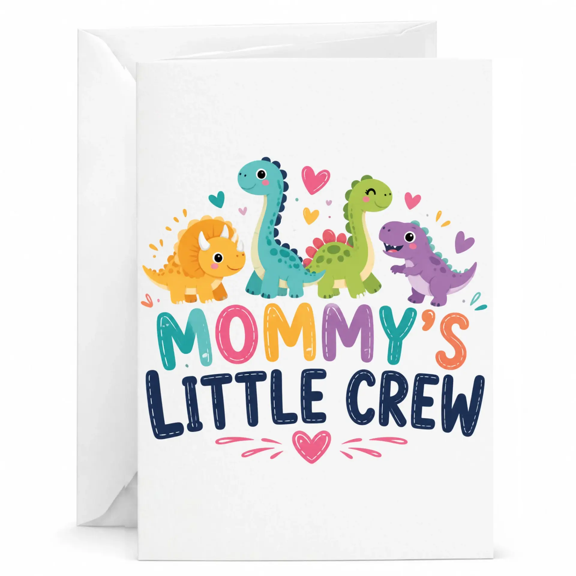 Greeting Card Mommy's Little Crew Cute Dinosaur Illustration Printed Stationery for Personalized Messages and Greetings