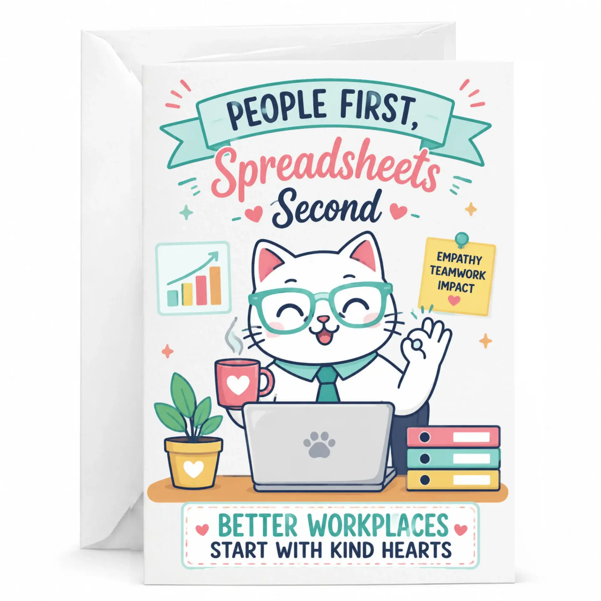 Funny Office Humor Greeting Card Featuring Cute Cat Professional Design for Coworkers and Employees 5x7 Inches
