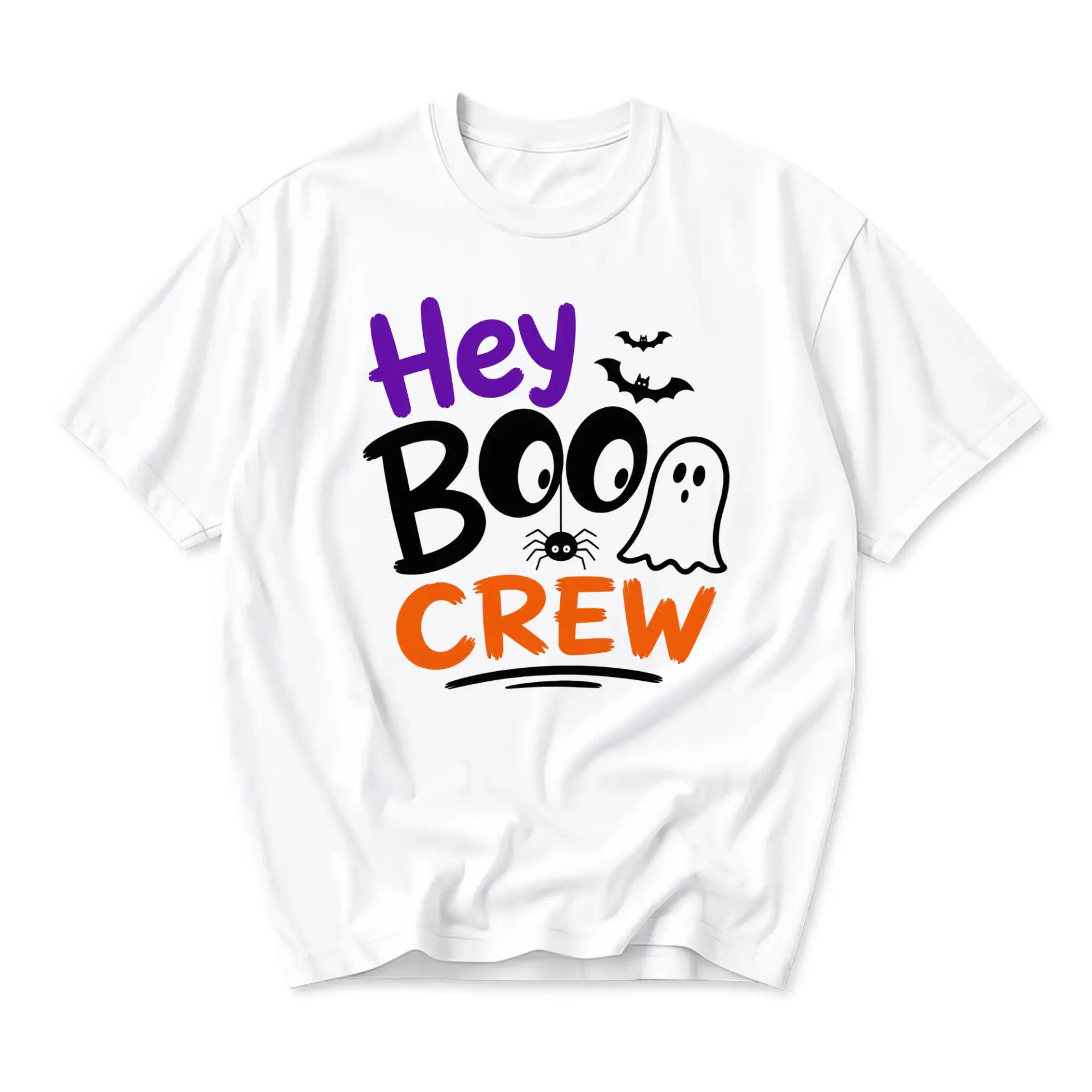 Graphic Tee Hey Boo Crew Halloween Shirt Spooky Ghost Design Unisex Cotton Casual Crew Neck Short Sleeve Top