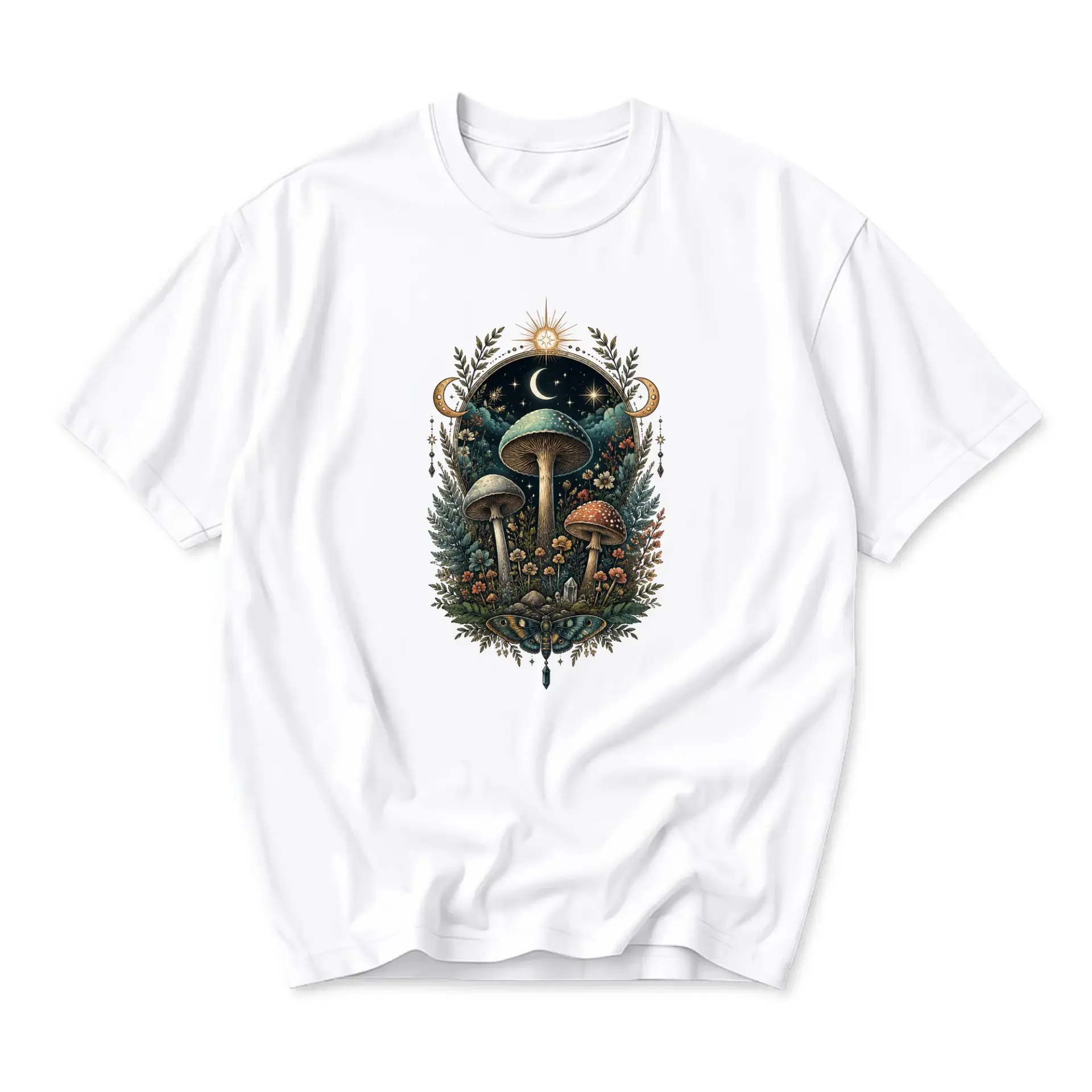Graphic Tee Mushroom Botanical Celestial Design Unisex Everyday Casual Apparel Soft Cotton Blend Crew Neck Shirt