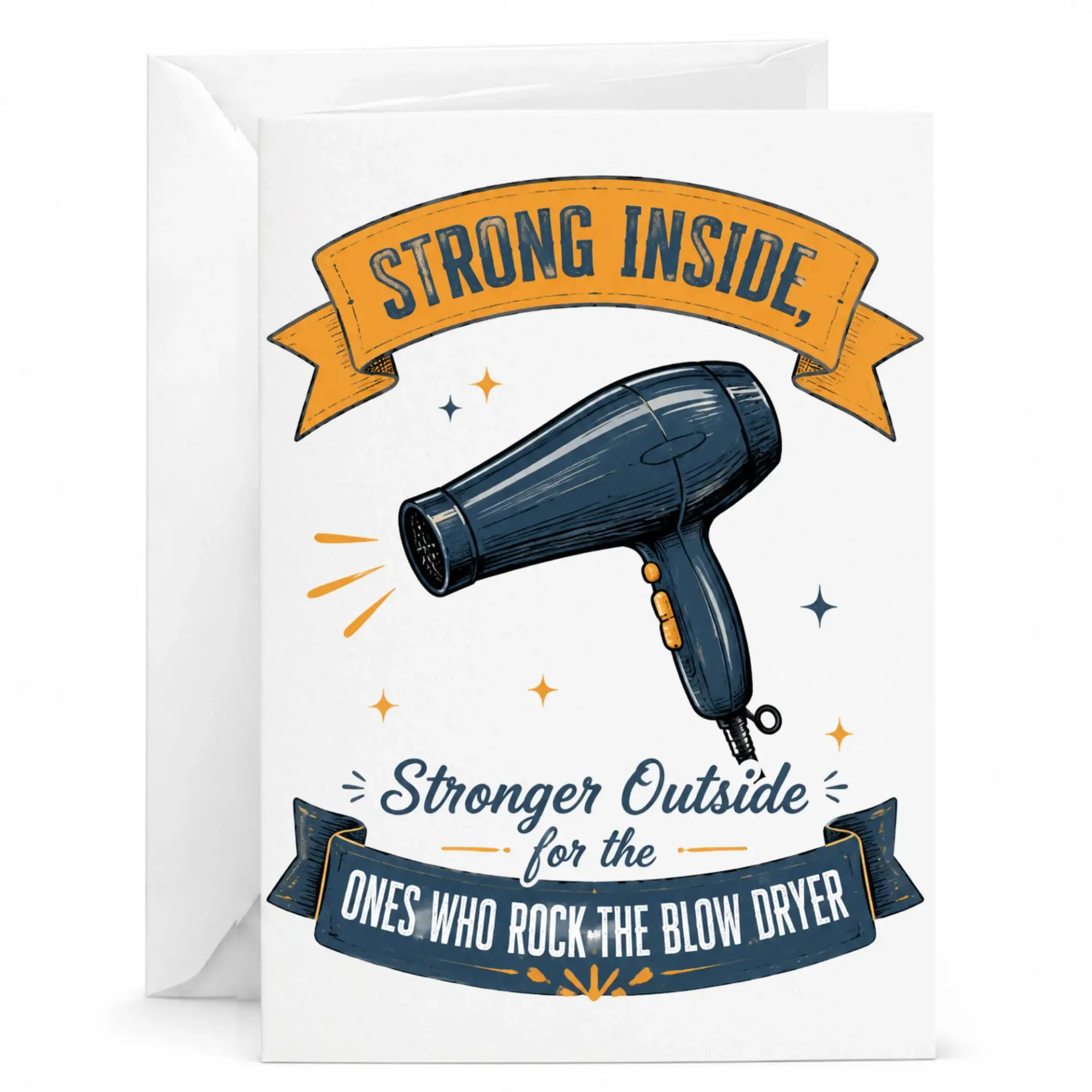 Funny Hair Stylist Greeting Card, Unique Hairdresser Appreciation Card with Blow Dryer Illustration, 5x7 Card