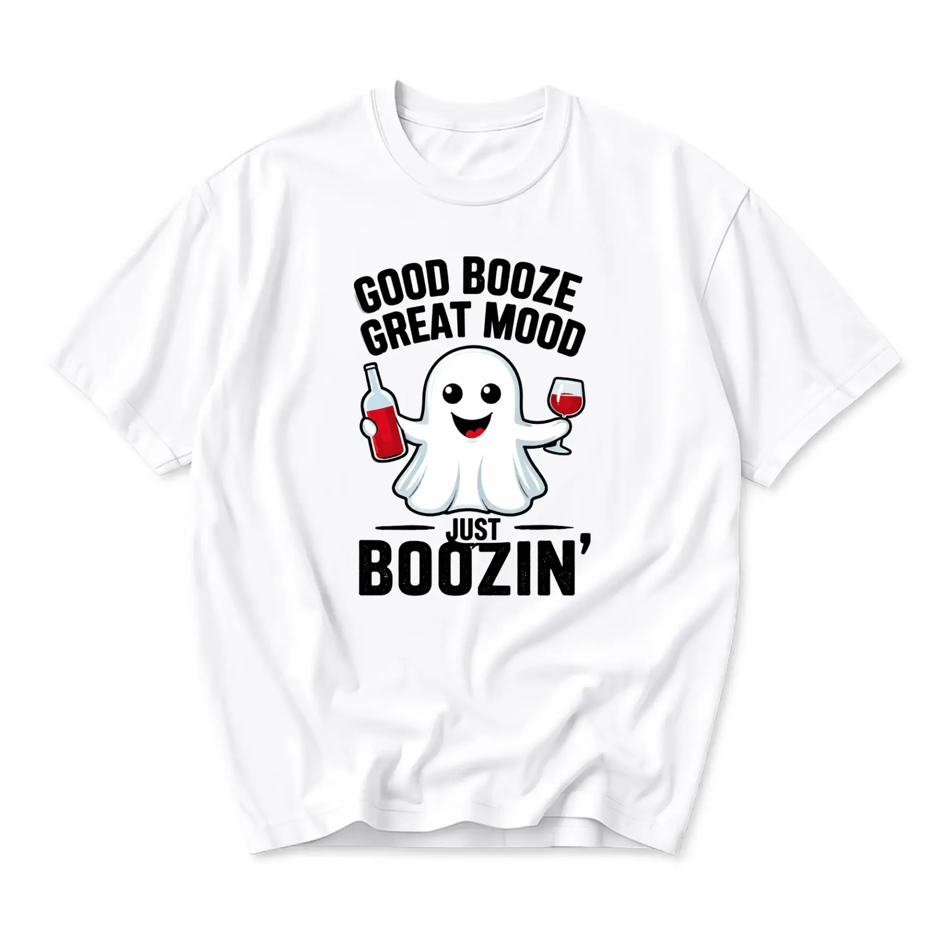 Funny Shirt Good Booze Great Mood Graphic Tee Unisex Casual Crew Neck Comfortable Cotton Blend Short Sleeve Top