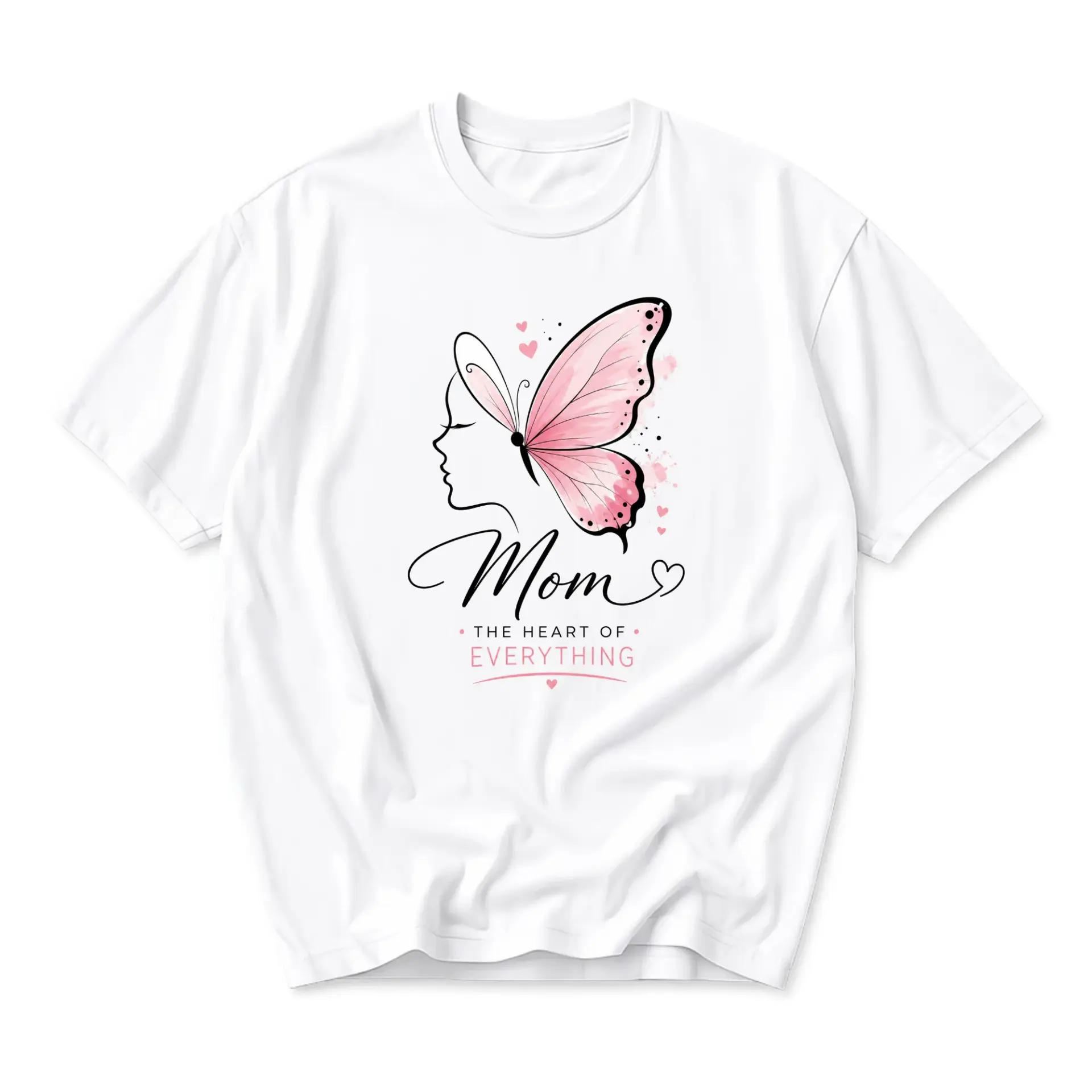 Graphic Tee Mom the Heart of Everything Butterfly Illustration Casual Unisex Crew Neck Cotton Blend Soft Shirt