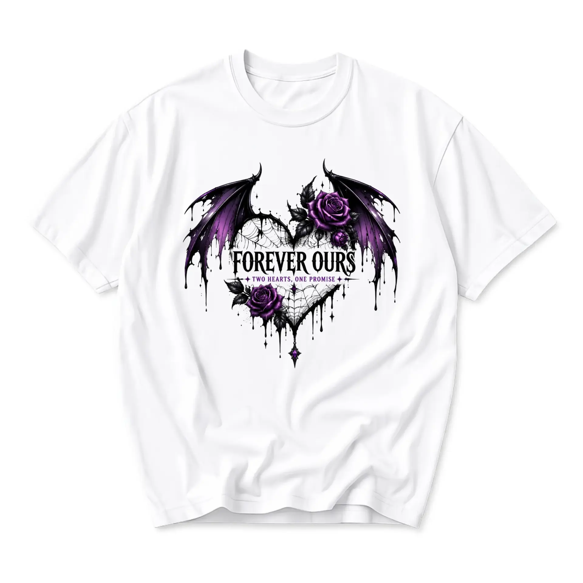 Graphic Tee Forever Ours Rose Heart Wings Print Unisex Short Sleeve Crew Neck Cotton Blend Casual Everyday Shirt