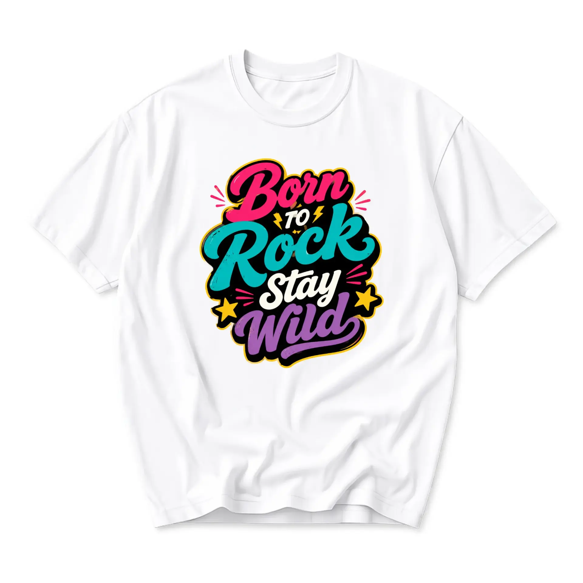 Graphic Tee Born to Rock Stay Wild Unisex Crew Neck T-Shirt Fun Music Inspired Casual Short Sleeve Summer Top