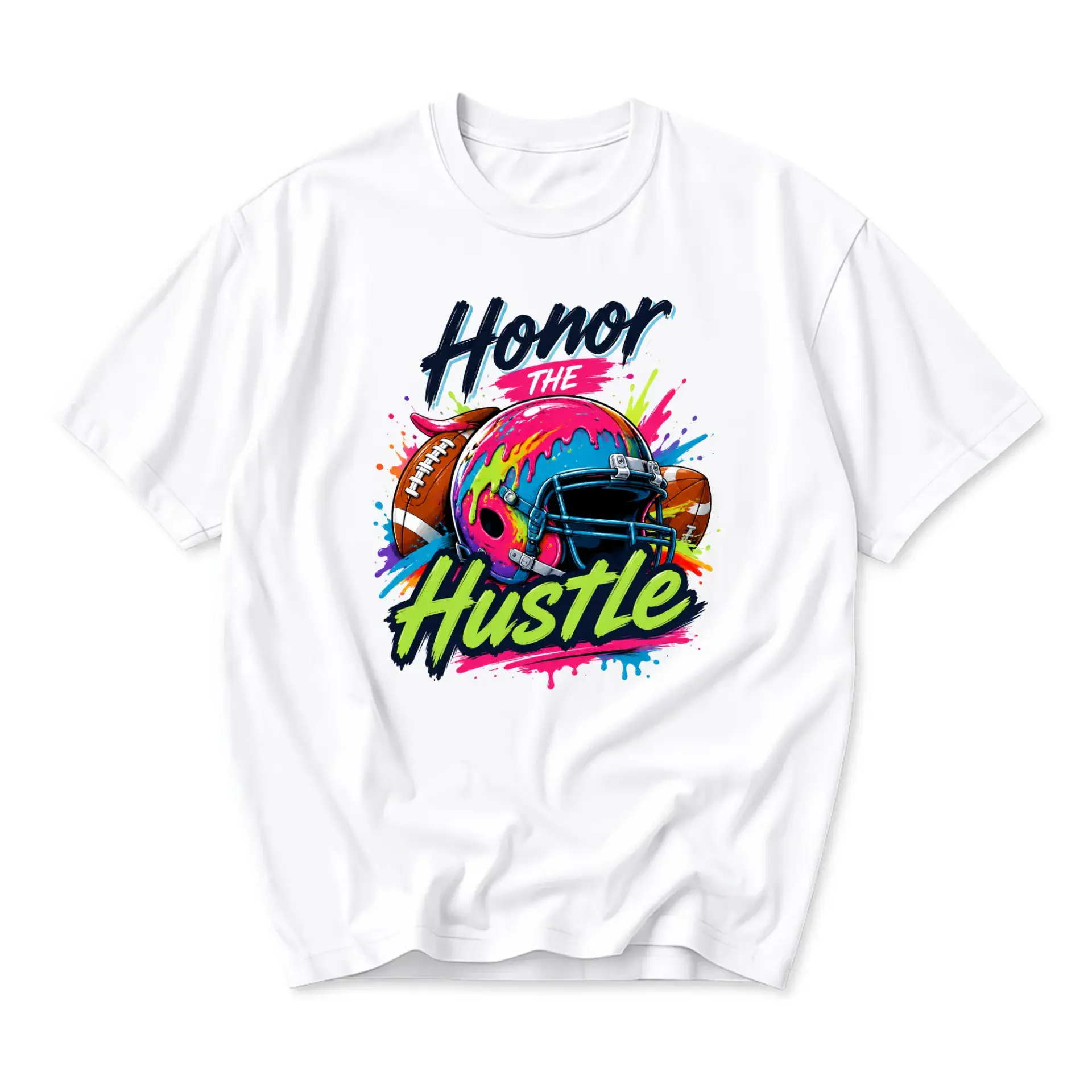 Graphic Tee Honor the Hustle Football Sports Art Print Unisex Crew Neck Casual Everyday Short Sleeve Cotton Shirt