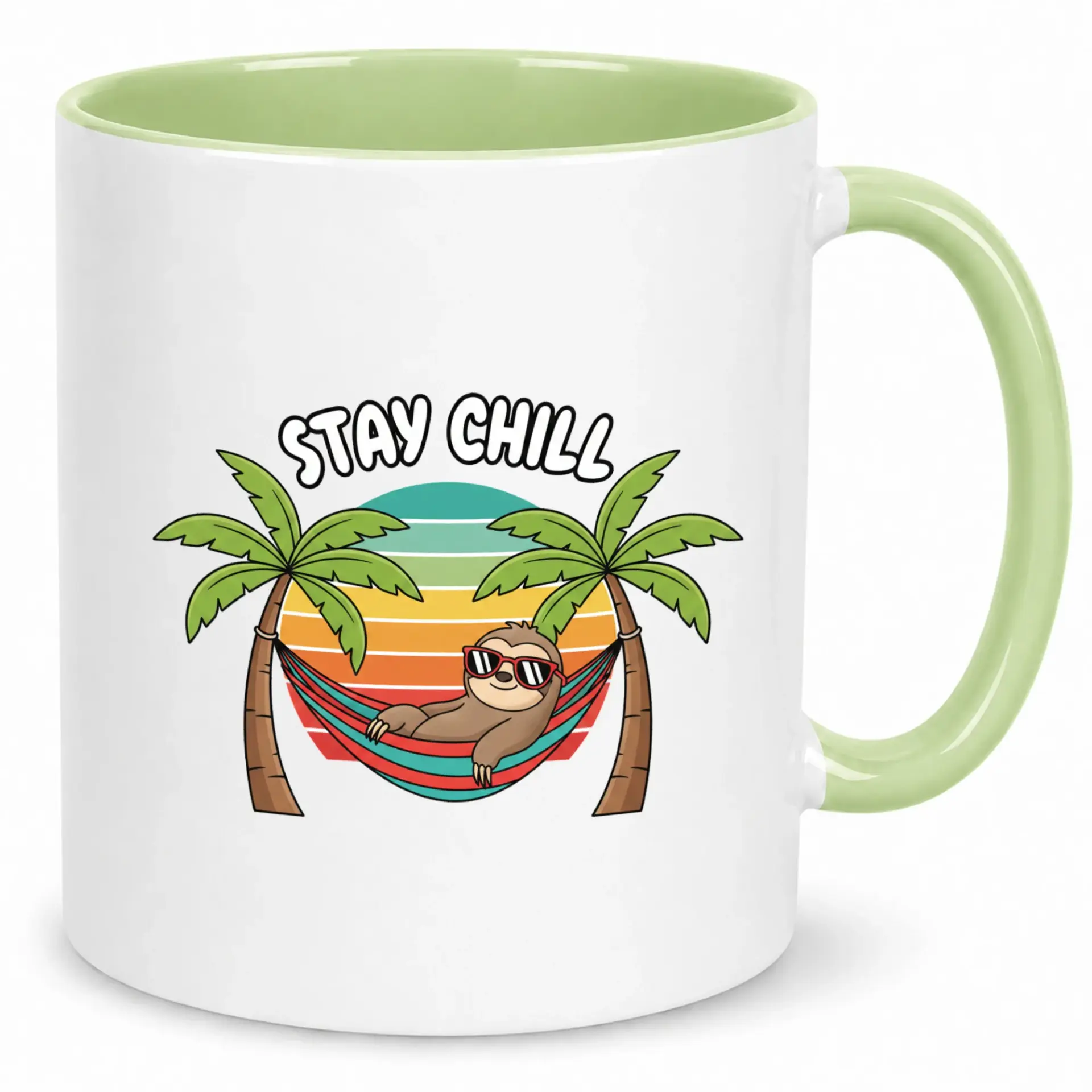 Funny Sloth Coffee Mug with "stay Chill" Design, Relaxing Tropical Beach Themed Ceramic Cup for Home or Office Gift Idea