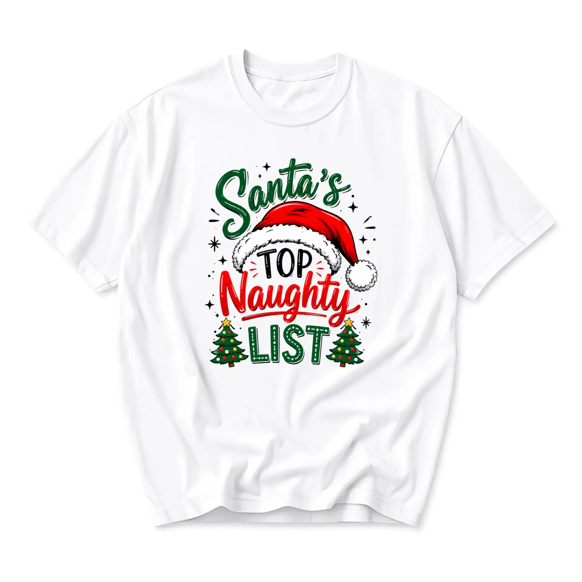 Funny Shirt Santa's Top Naughty List Graphic Tee Holiday Season Winter Christmas Theme Unisex Crew Neck Casual Wear