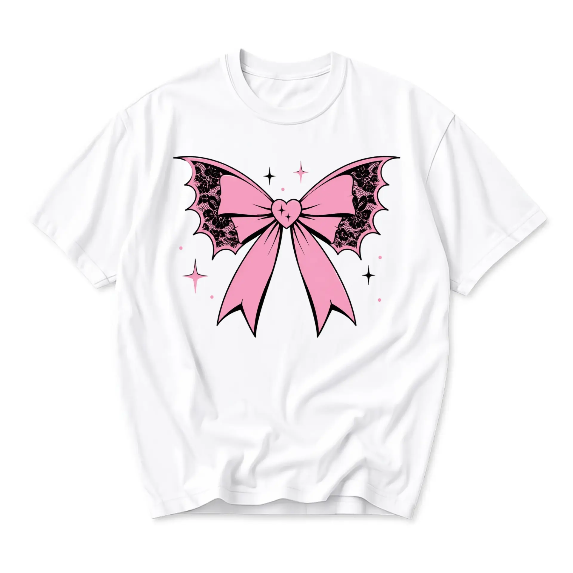 Graphic Tee Pink Ribbon Bat Wings Heart Print Unisex Casual Short Sleeve Cotton Blend Crew Neck Everyday Apparel