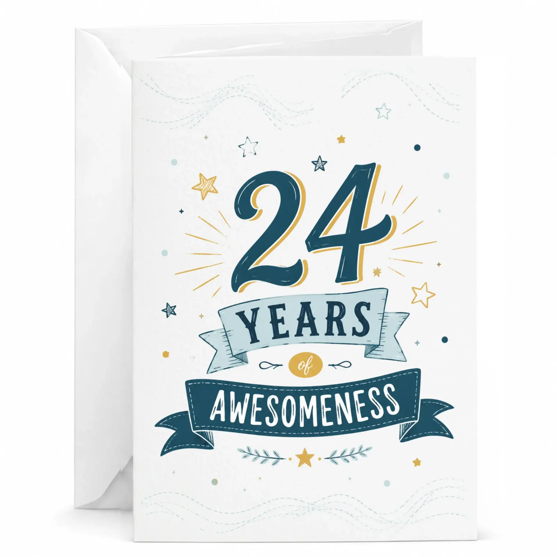 Birthday Greeting Card 24 Years of Awesomeness Celebrate Milestone Anniversary with Festive Stars and Banners Design