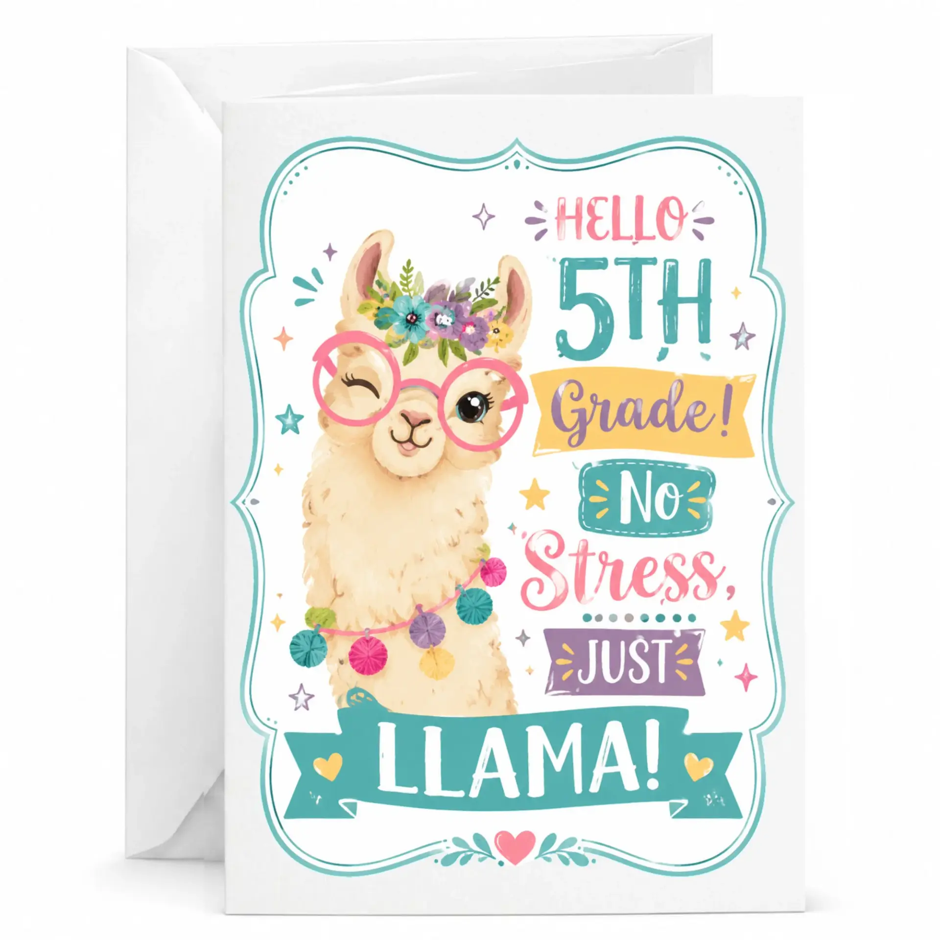 Funny Llama Greeting Card for 5th Encouragement with Matching White Envelope Whimsical Animal Illustration