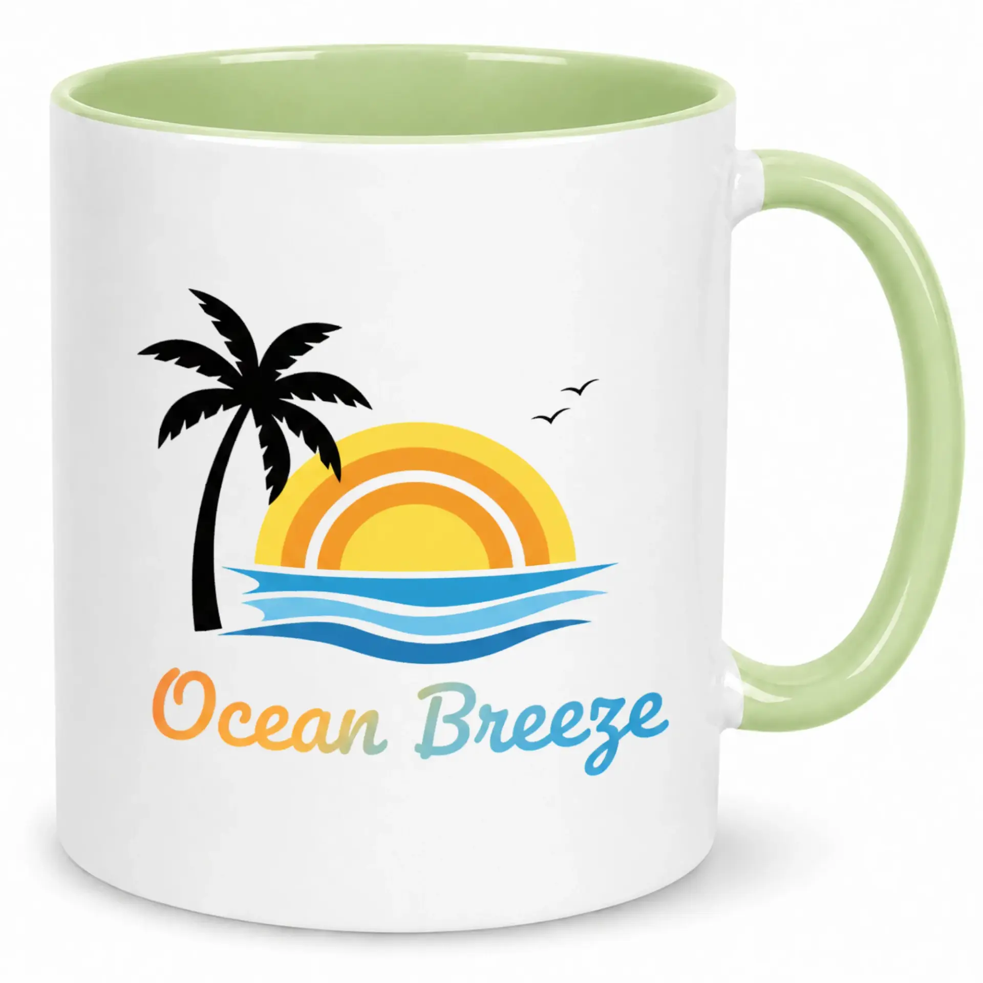 Coffee Mug Ocean Breeze Tropical Beach Sunset Palm Tree Design Ceramic Cup 11oz or 15oz Durable Drinkware for Hot Beverages