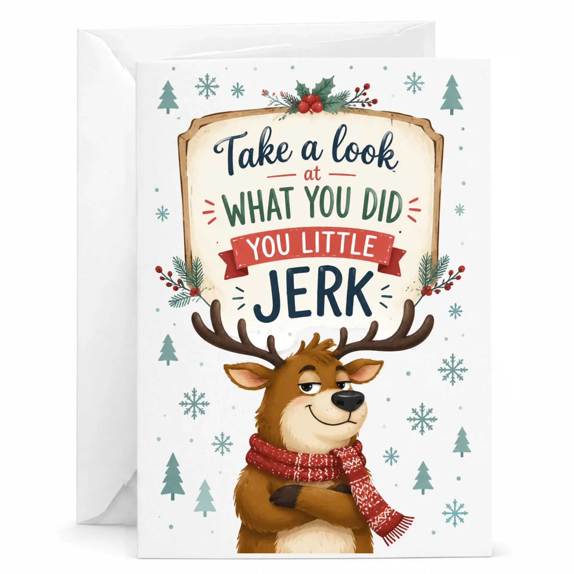 Funny Reindeer Greeting Card, Sarcastic Holiday Note for Friends, Humorous Christmas Stationery for Seasons Greetings