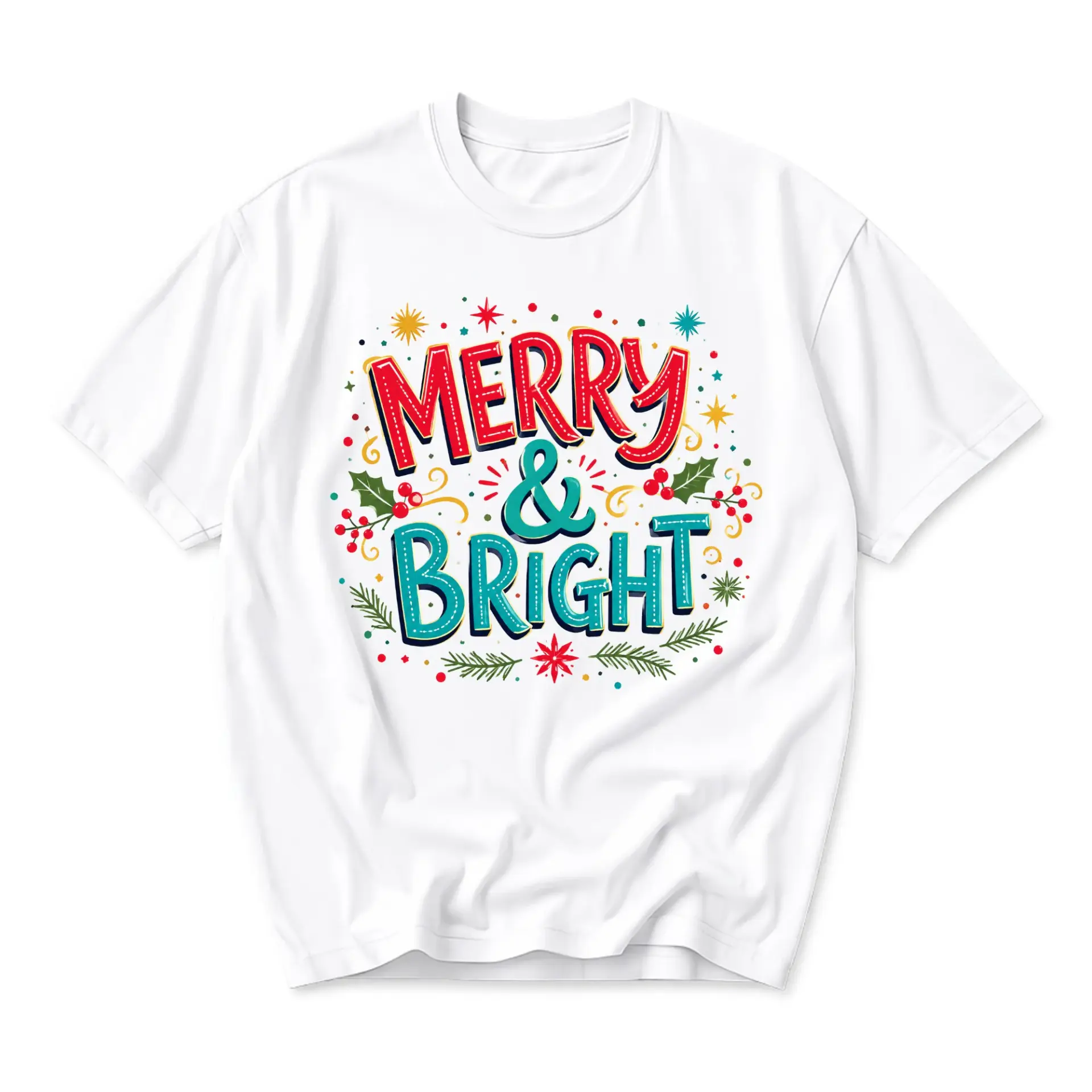 Graphic Tee Merry and Bright Holiday Season Unisex Cotton Blend T-Shirt for