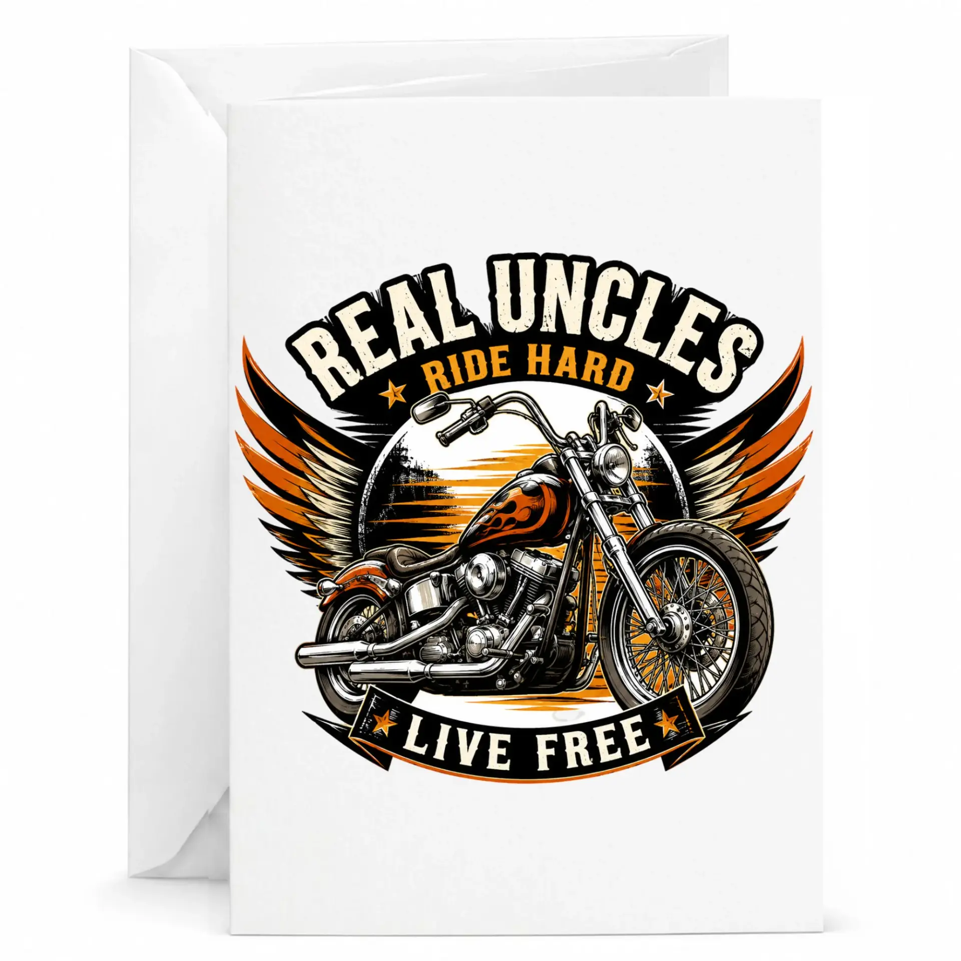 Greeting Card for Motorcycle Enthusiasts Featuring Real Uncles Live Graphic Design