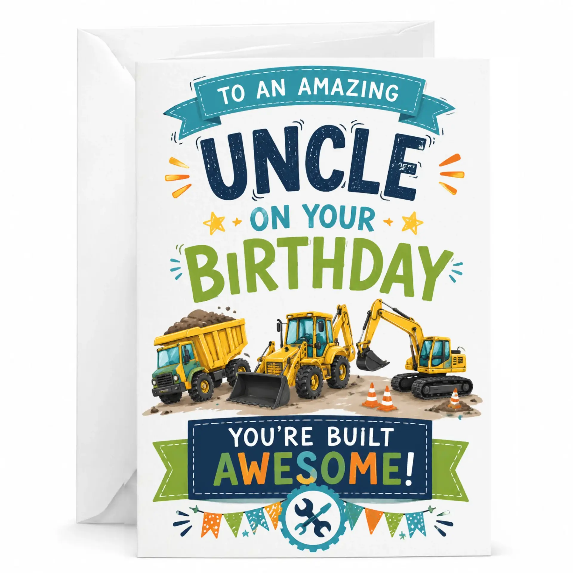 Birthday Card for Uncle Construction Theme Greeting with Heavyweight Paper Stock Special Celebrations