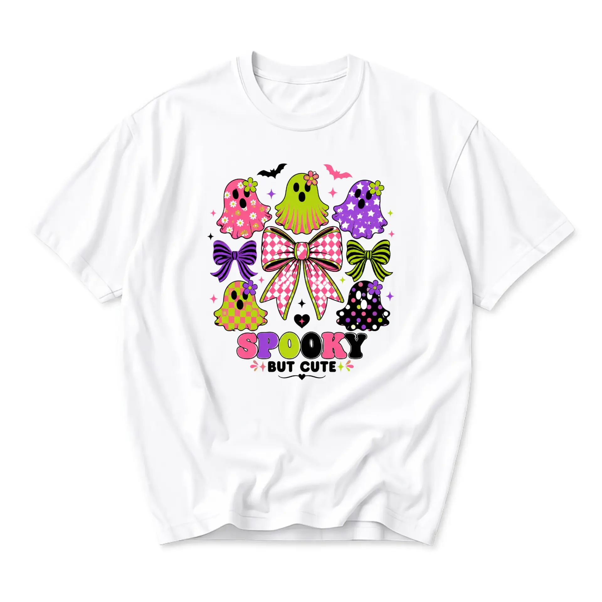Graphic Tee Spooky but Cute Halloween Ghost Aesthetic Shirt for Men and Women Casual Unisex Cotton Crew Neck Top