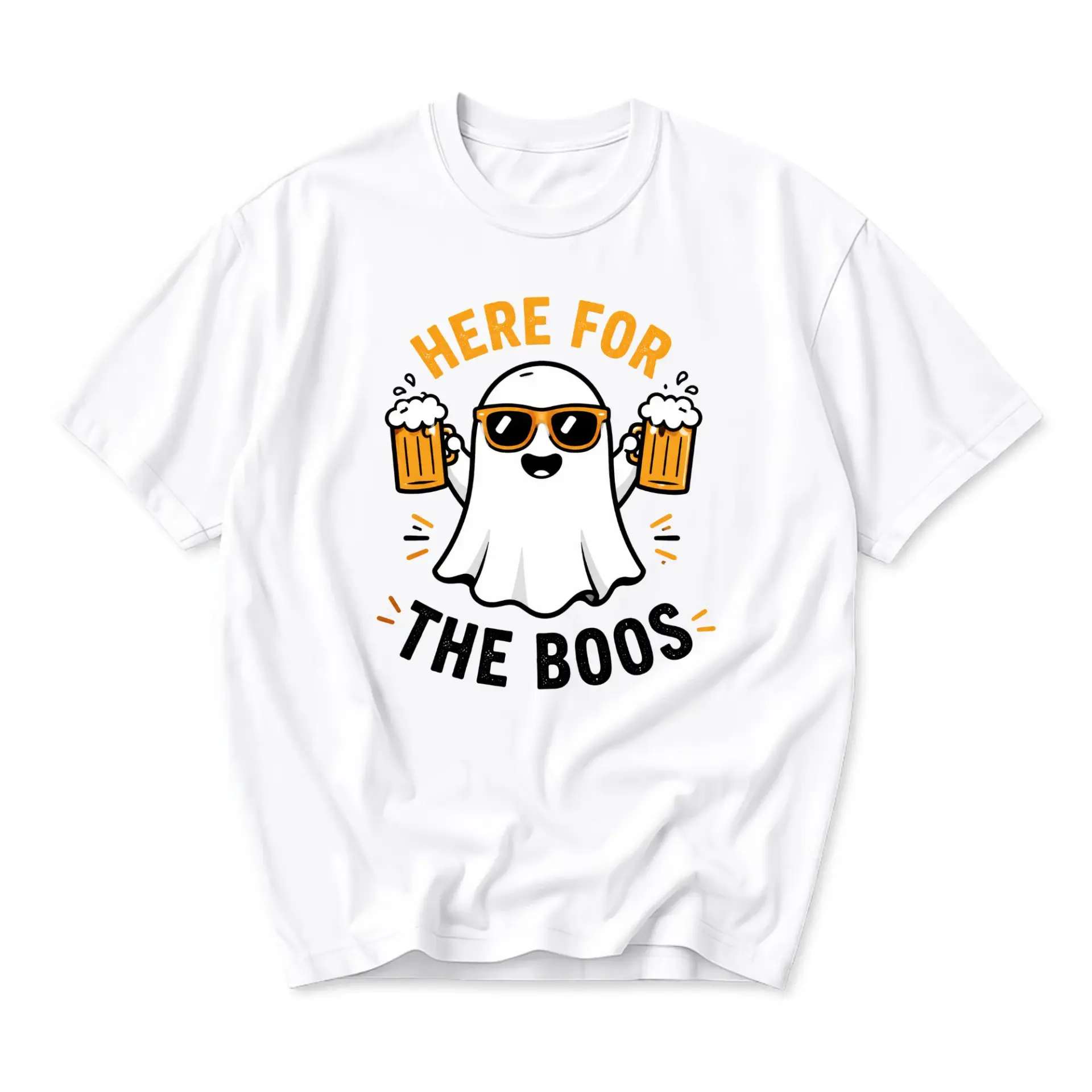 Funny Shirt Here for the Boos Ghost Graphic Tee Unisex Crew Neck Casual Cotton Blend Short Sleeve Apparel for Adults