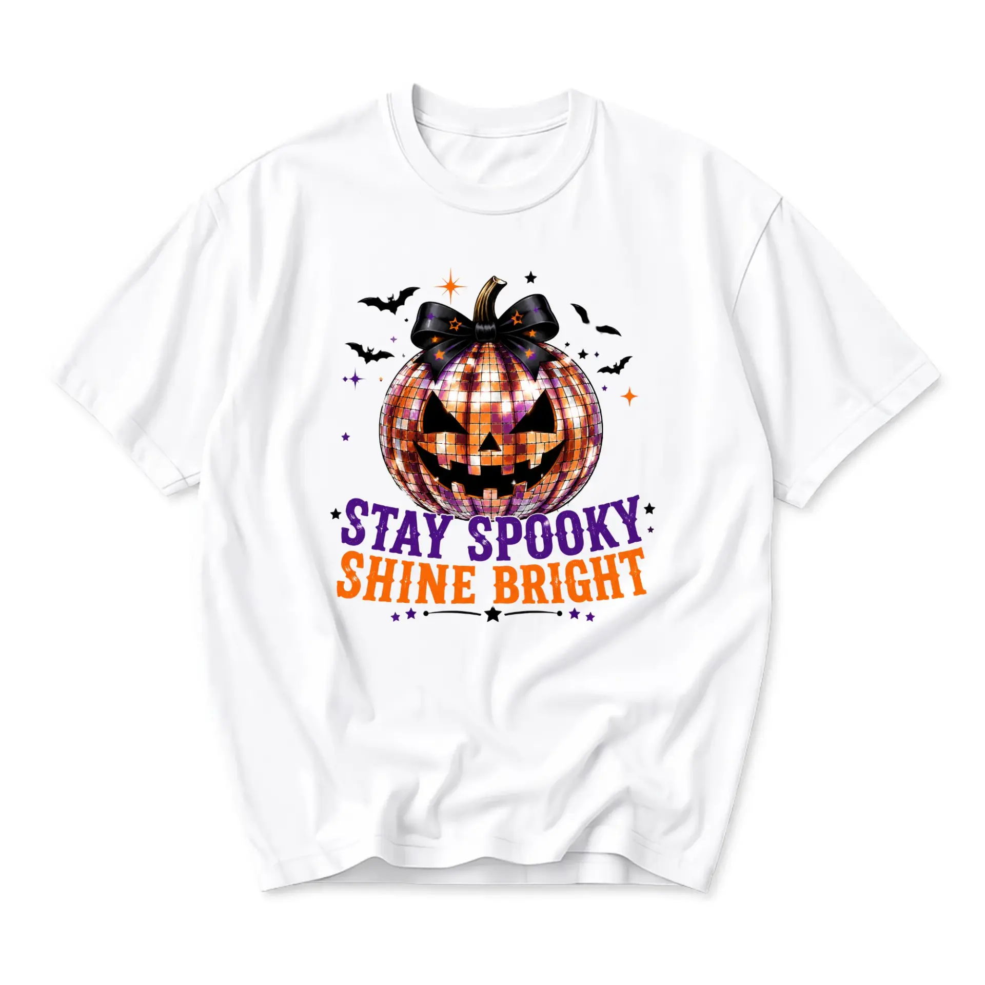 Graphic Tee Stay Spooky Shine Bright Disco Pumpkin Halloween Unisex Crew Neck Casual Everyday Short Sleeve Shirt