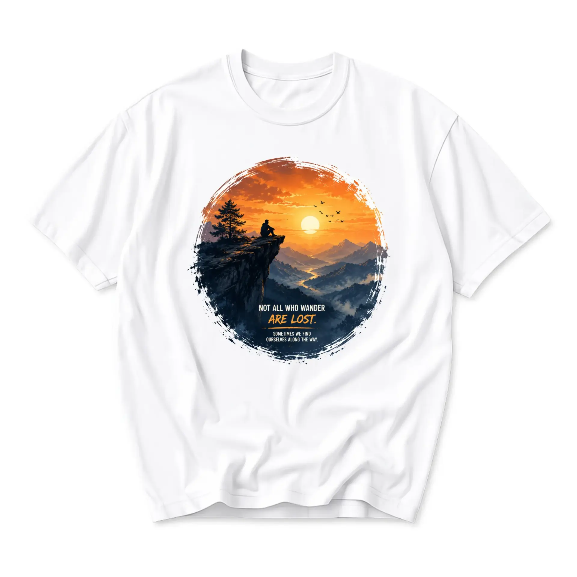 Graphic Tee Unisex Crew Neck T-Shirt Featuring Mountain Sunset Wilderness Landscape Nature Travel Wanderer Art Print