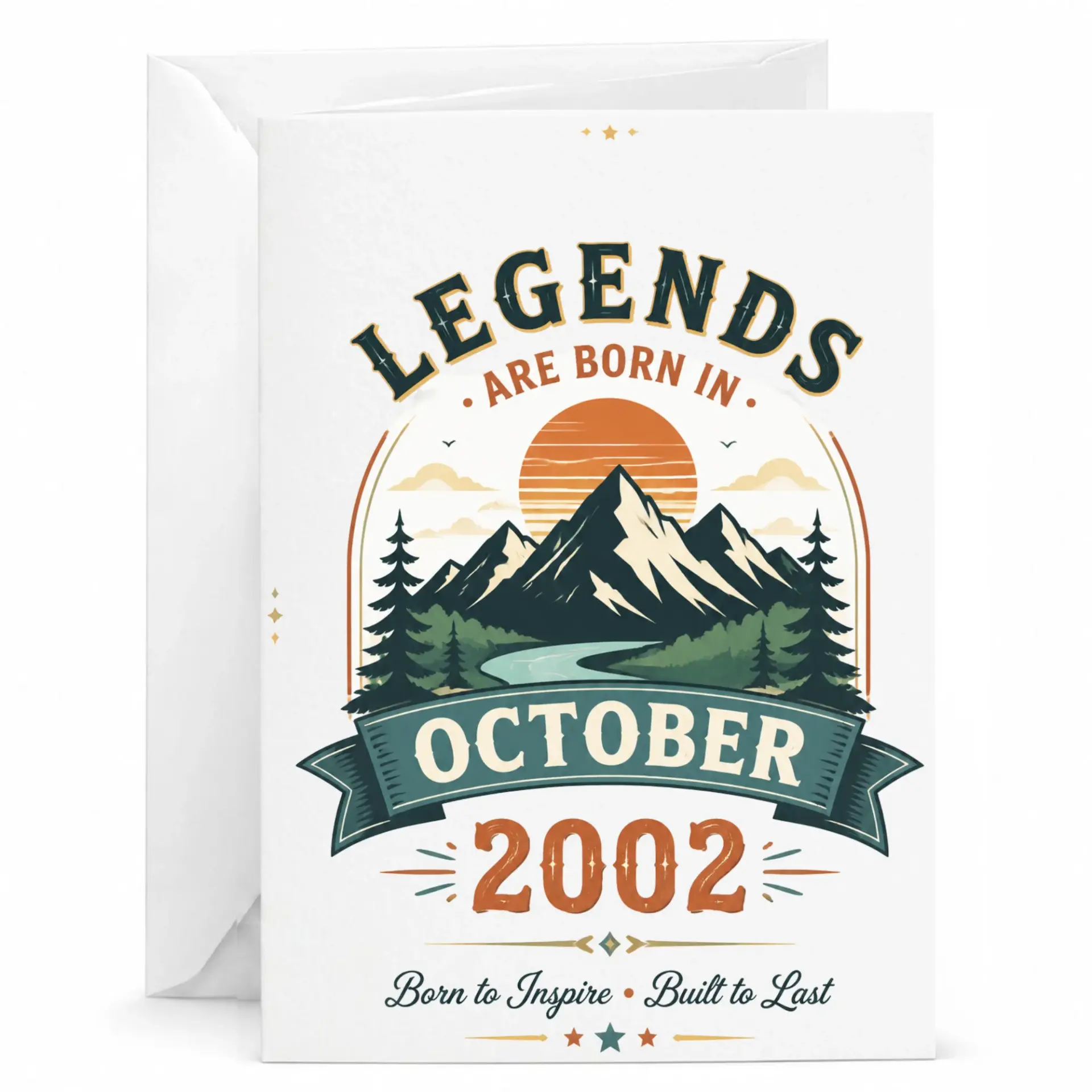 Birthday Card Legends Are Born in October 2002 Vintage Mountain Scene Greeting Card for Men and Women