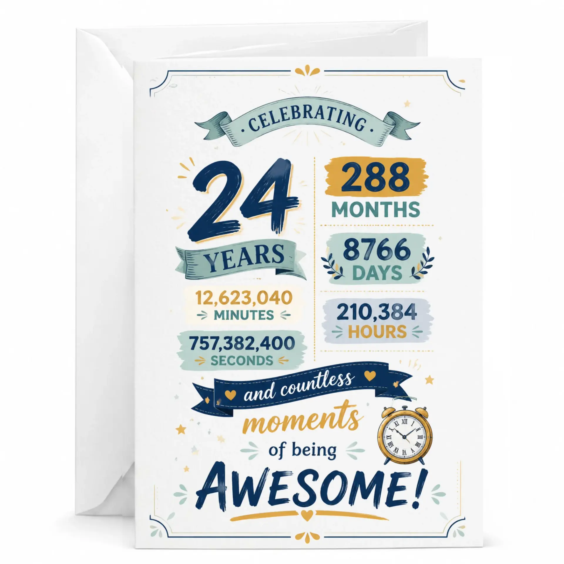 Greeting Card for 24th Birthday Anniversary or Milestone Celebration with Awesome Milestone Typography Design