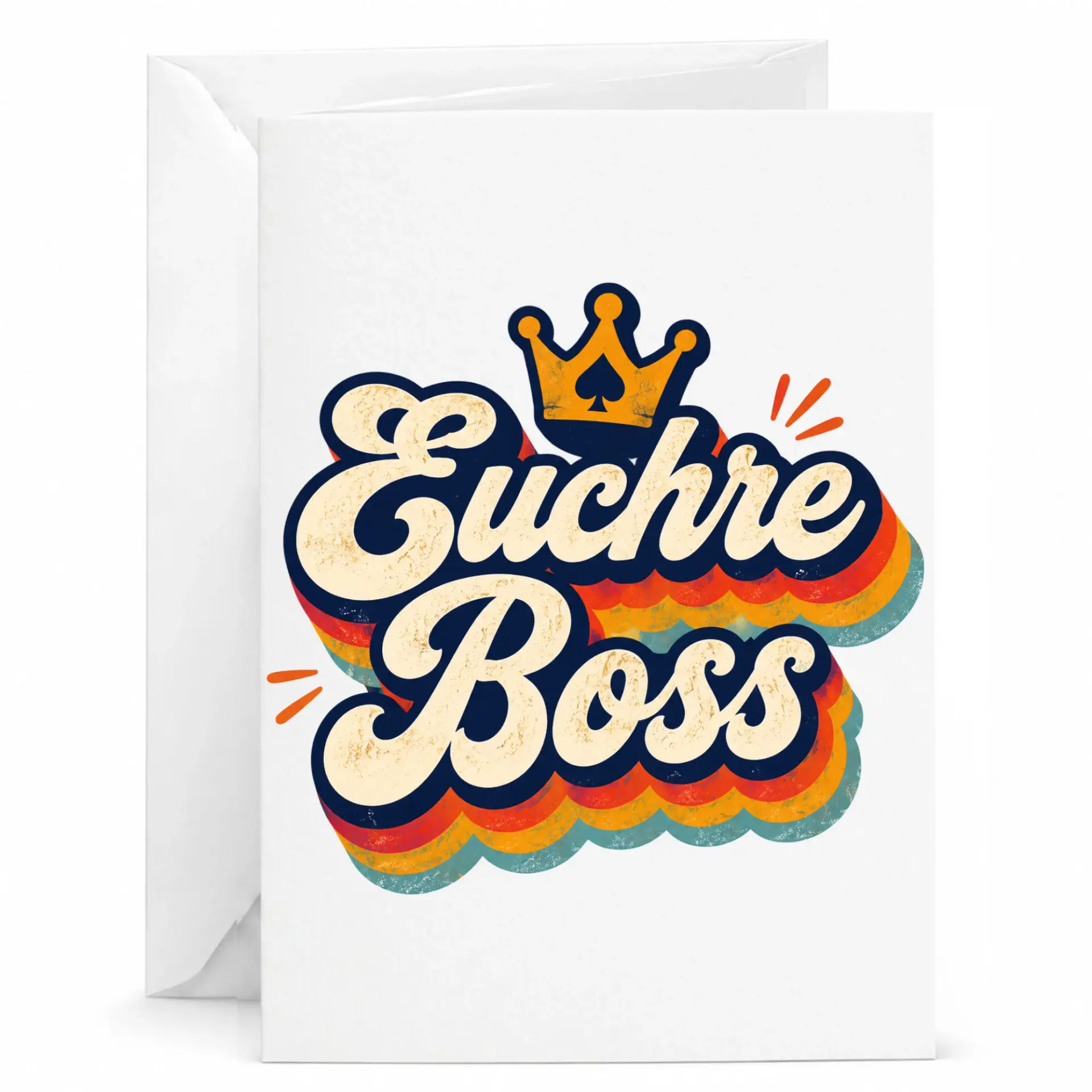 Funny Greeting Card Euchre Boss Vintage Style Card for Card Game Players with Matching White Envelope 5x7 Inches
