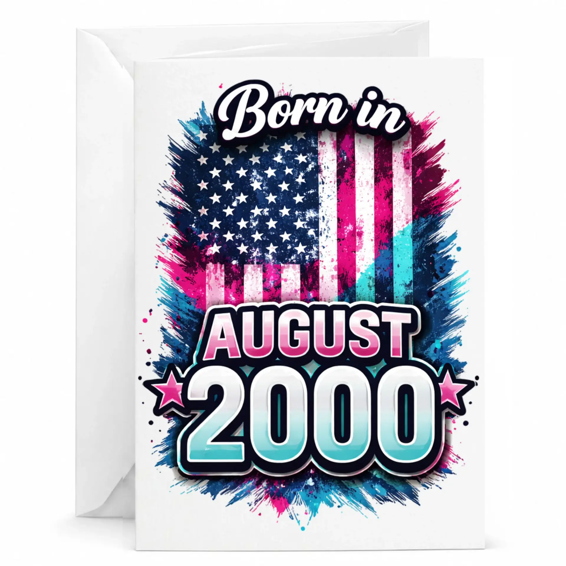 Birthday Card Born in August 2000 American Flag Style Greeting Card Patriotic Vintage Design for Milestone Celebration