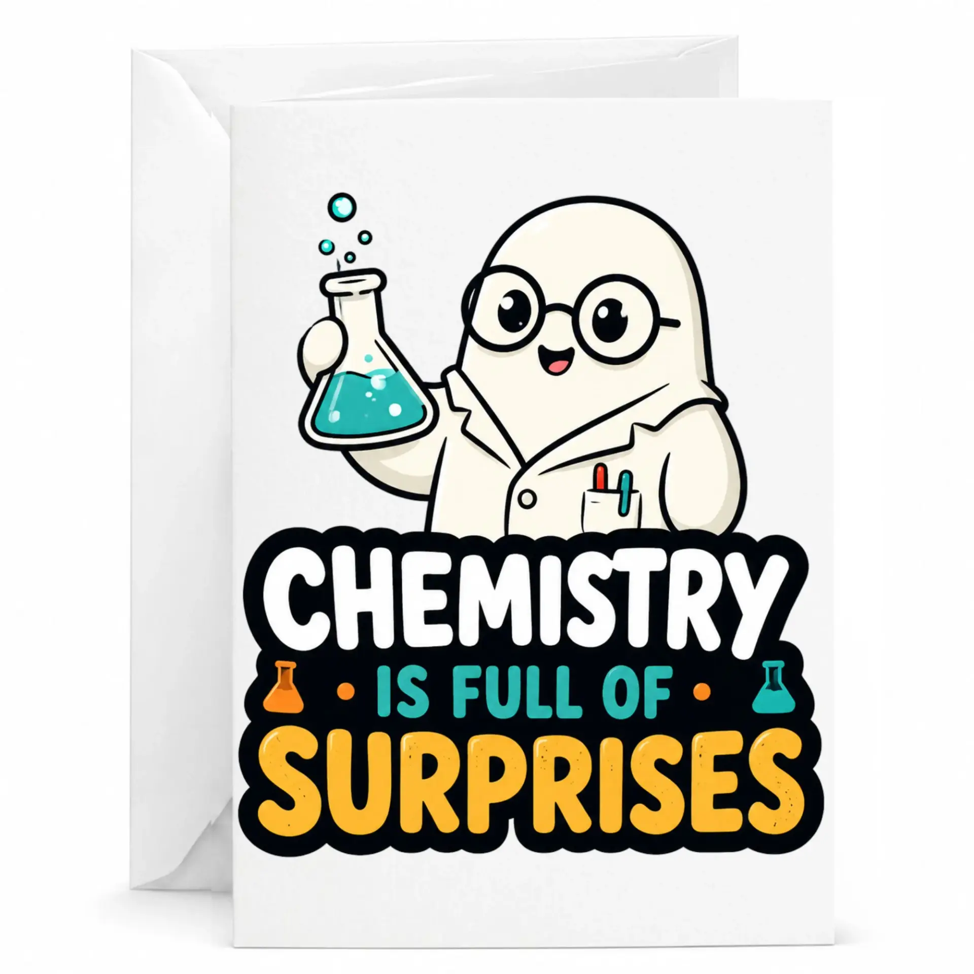 Funny Chemistry Greeting Card Pun Note with Matching Envelope for Lab Enthusiasts and Researchers