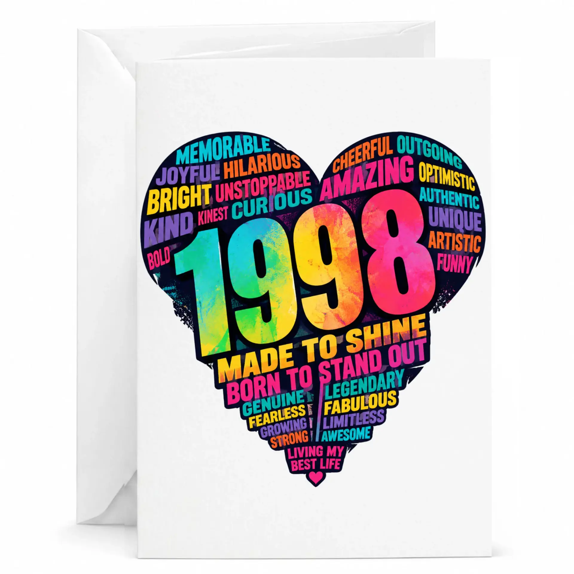 Birthday Card for 1998 Year Born with Heart Typography Design for Special Milestone Celebration and Milestone Greetings