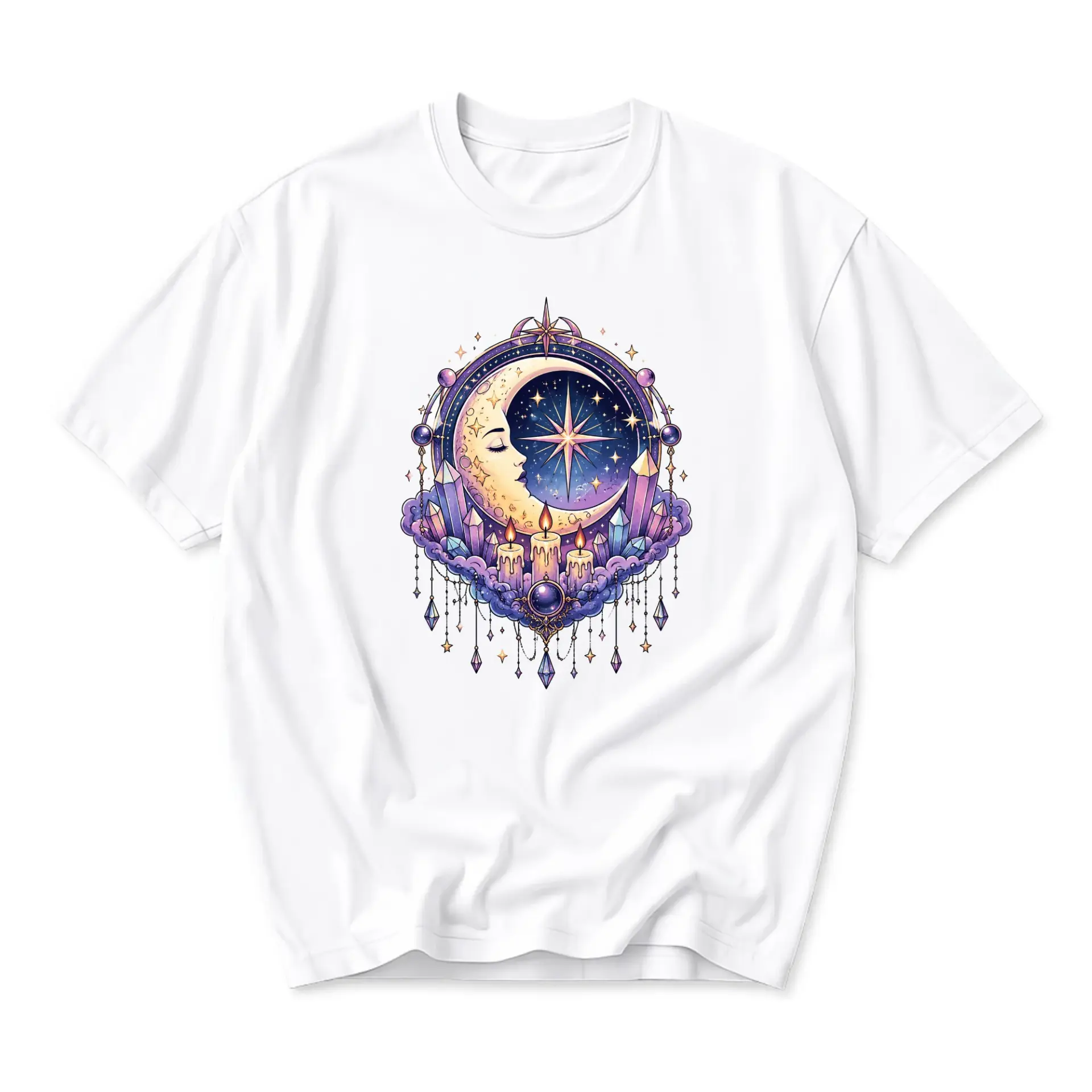 Graphic Tee Celestial Moon and Crystal Art Unisex Short Sleeve Shirt for Everyday Casual Wear and Self Expression