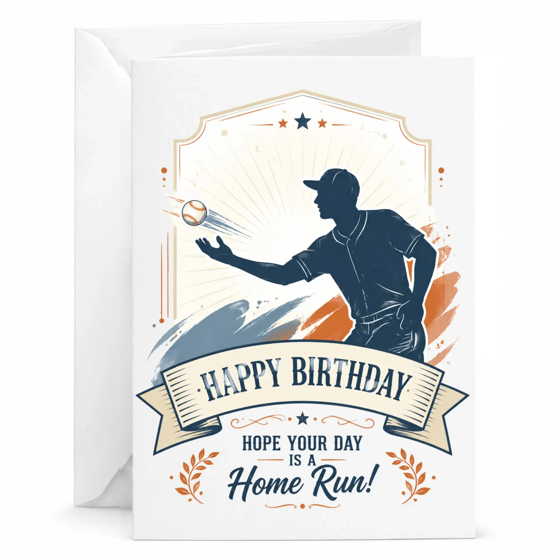 Birthday Card for Baseball Fan, Sport Themed Greeting Card with Home Run Design and Matching Envelope, 5x7 Inches