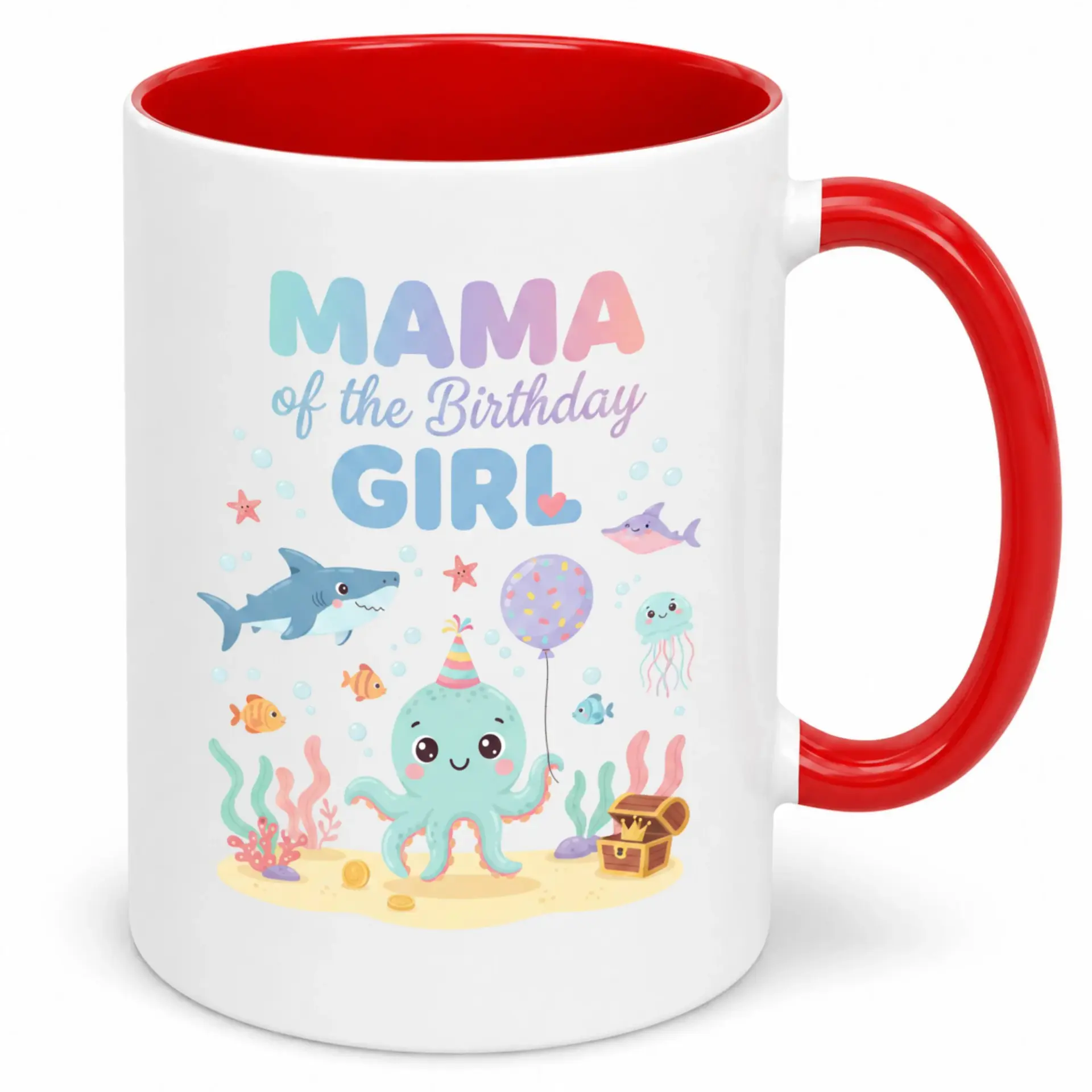 Ceramic Coffee Mug for Mama of the Birthday Girl Underwater Ocean Animals Celebration Design 11oz Drinkware Present