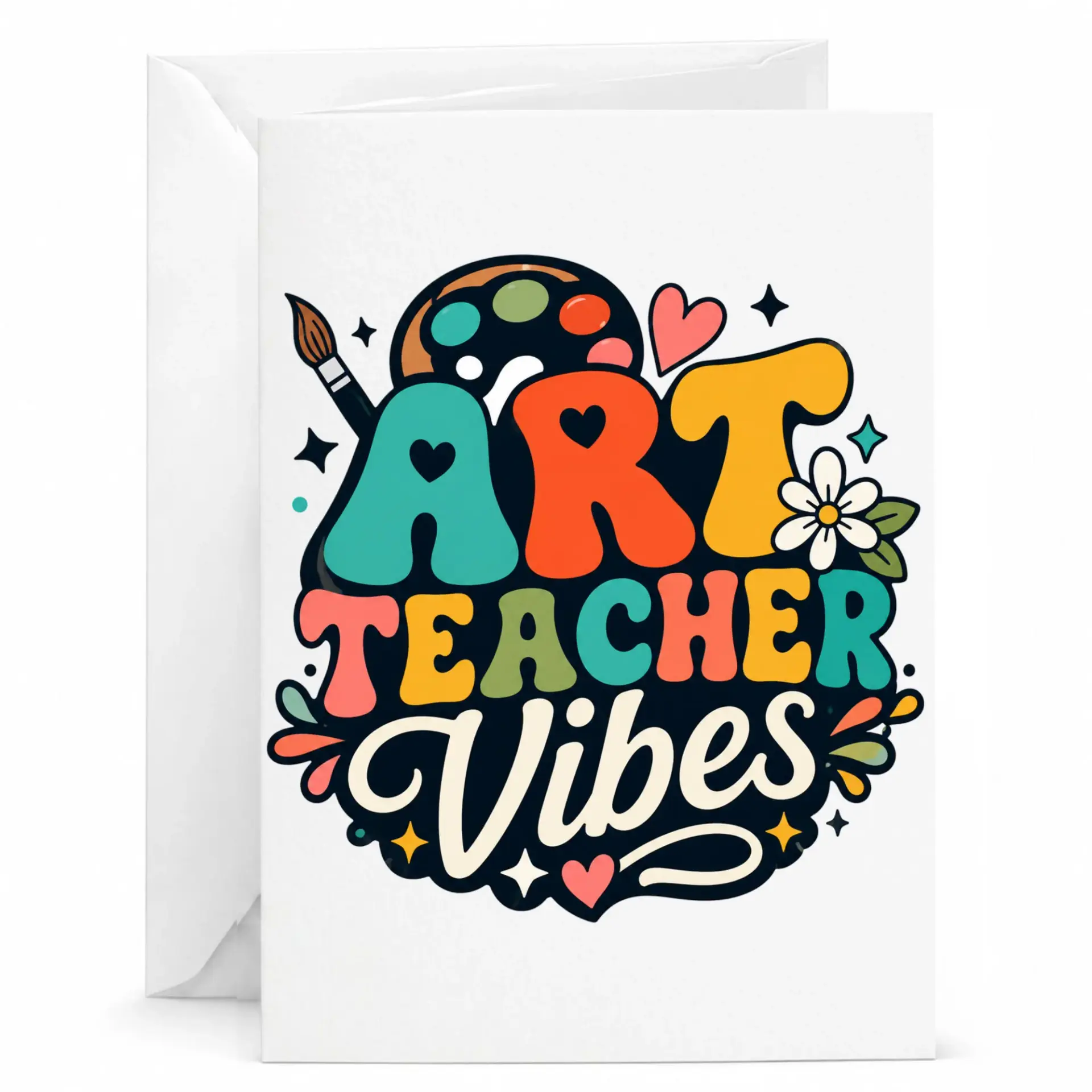 Art Teacher Vibes Greeting Card Groovy Retro Style Artistic Paint Theme Note for Creative Professionals