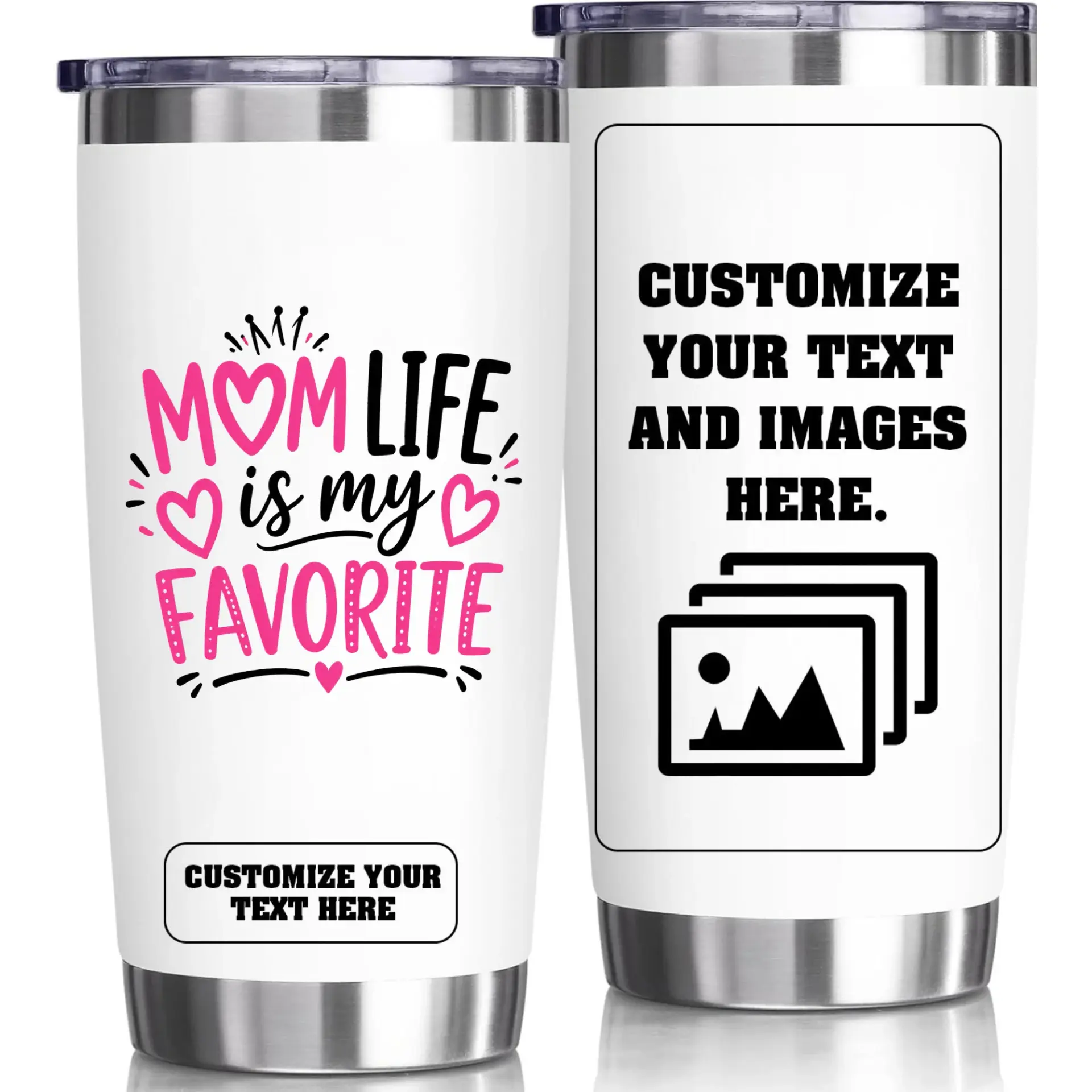 Stainless Steel Tumbler 20oz Vacuum Insulated Cup Custom Mom Life Design Travel Mug for Coffee Tea and Cold Beverages