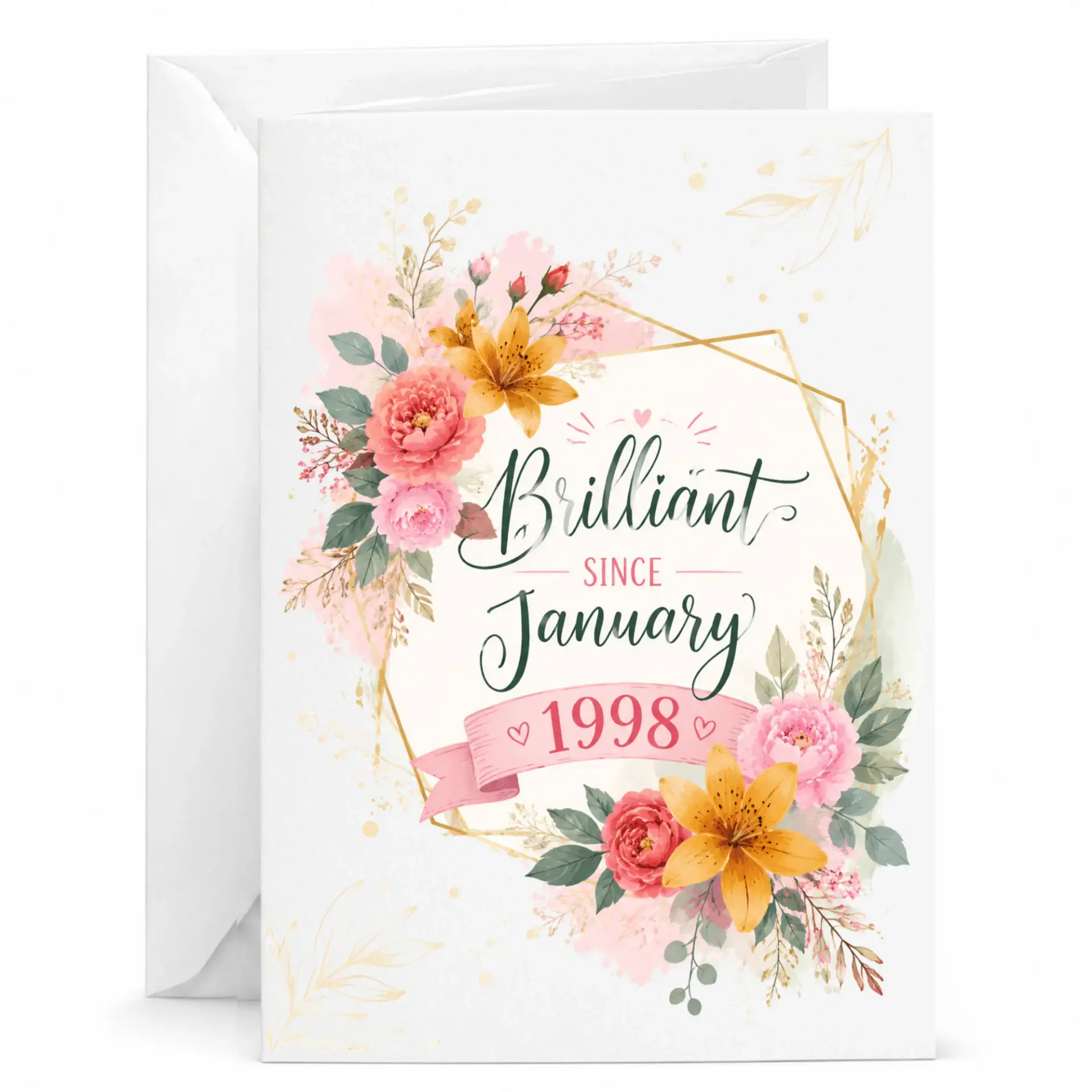 Greeting Card Brilliant Since January 1998 Floral Birthday Keepsake for Milestone Celebration and Anniversary Gift
