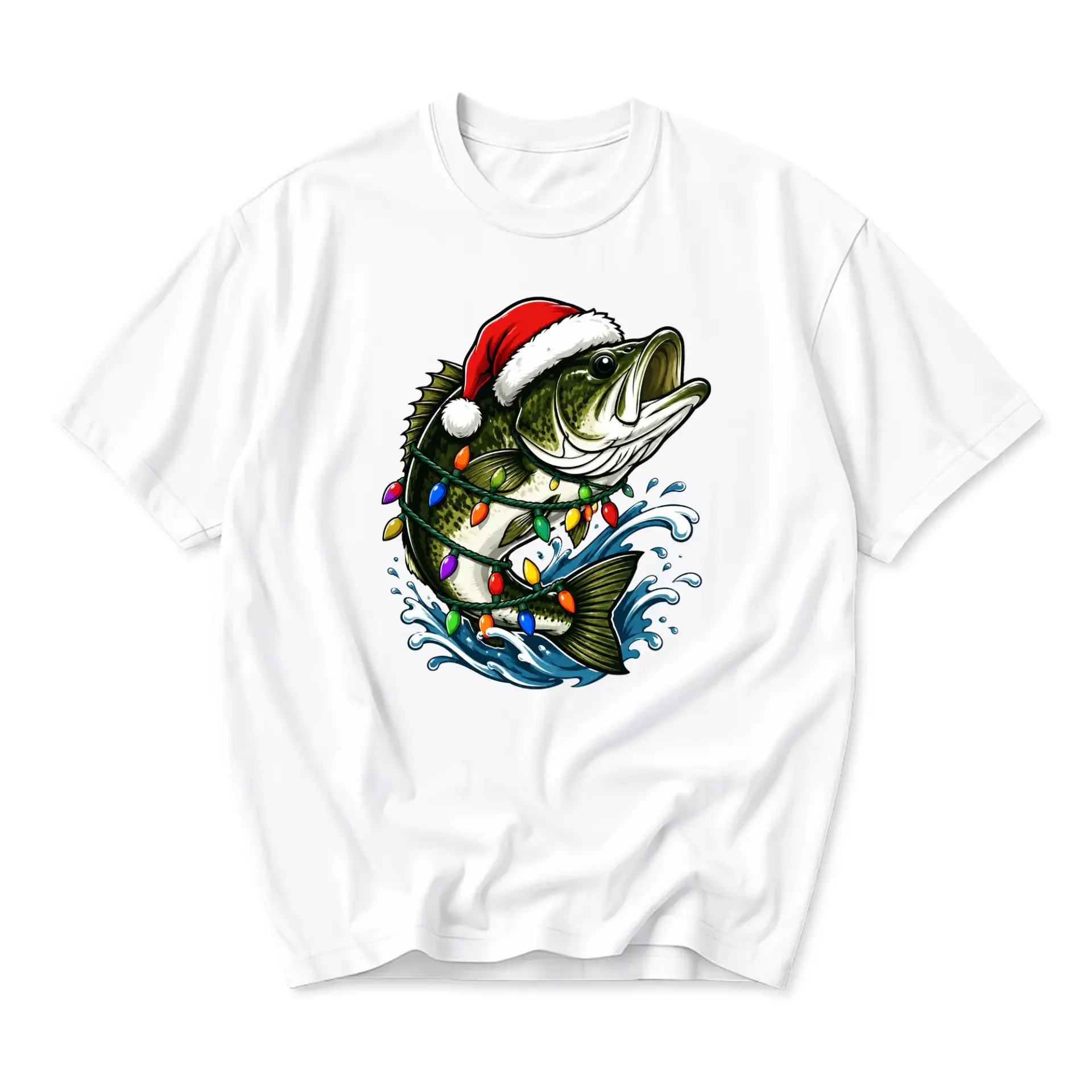 Graphic Tee Unisex Christmas Fish T-Shirt Holiday Fishing Apparel for Men and Women Casual Short Sleeve Top